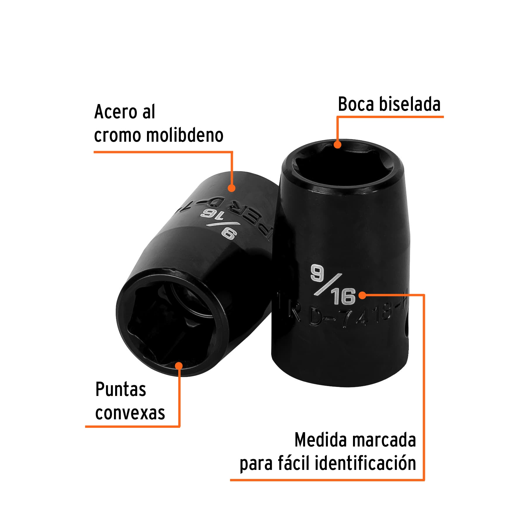 Dado de impacto, 6 puntas, cuadro 1/2" de 9/16"