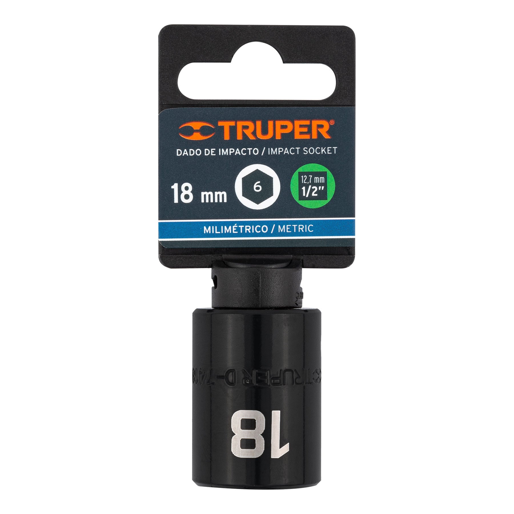 Dado de impacto, 6 puntas, cuadro 1/2" de 18mm