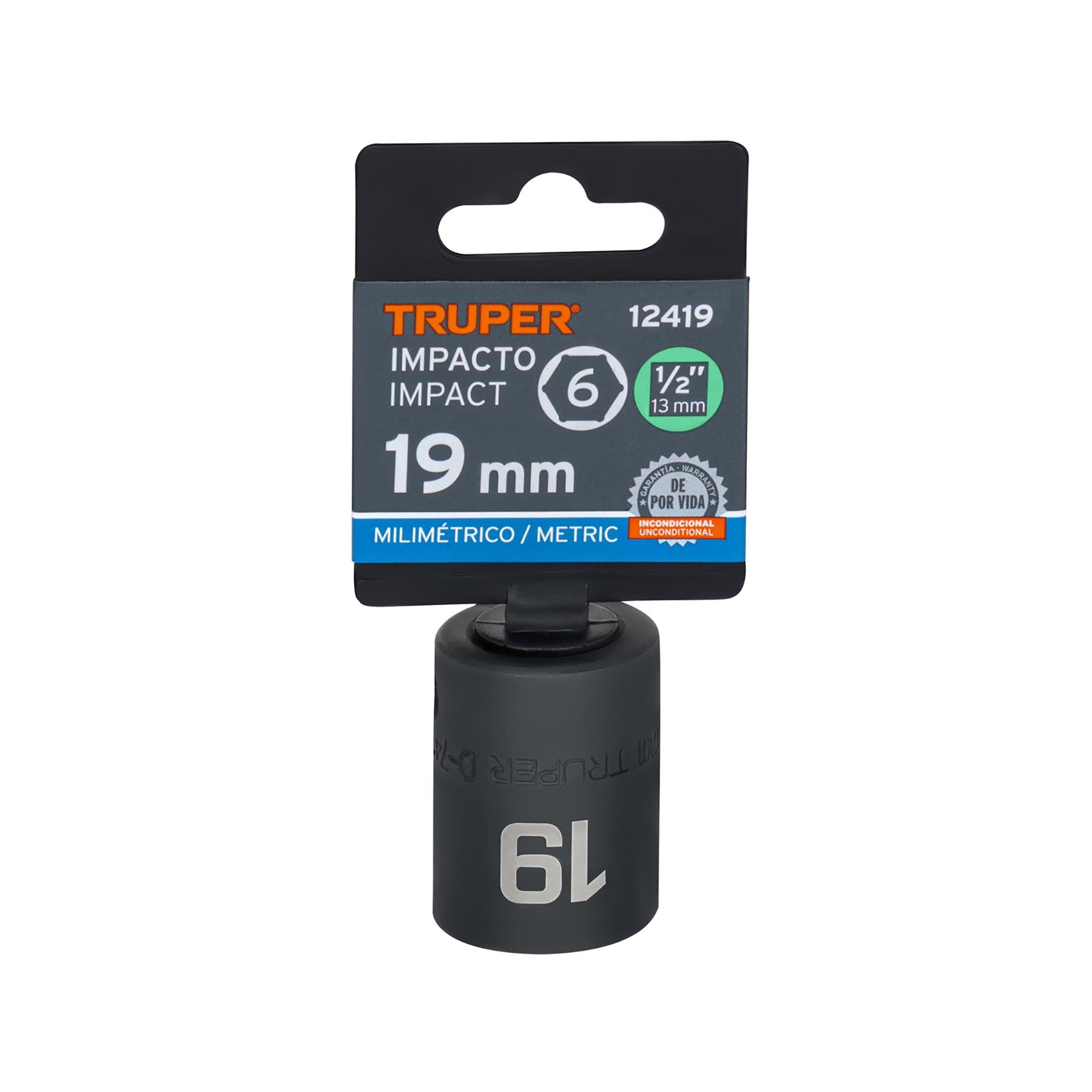 Dado de impacto, 6 puntas, cuadro 1/2" de 19mm
