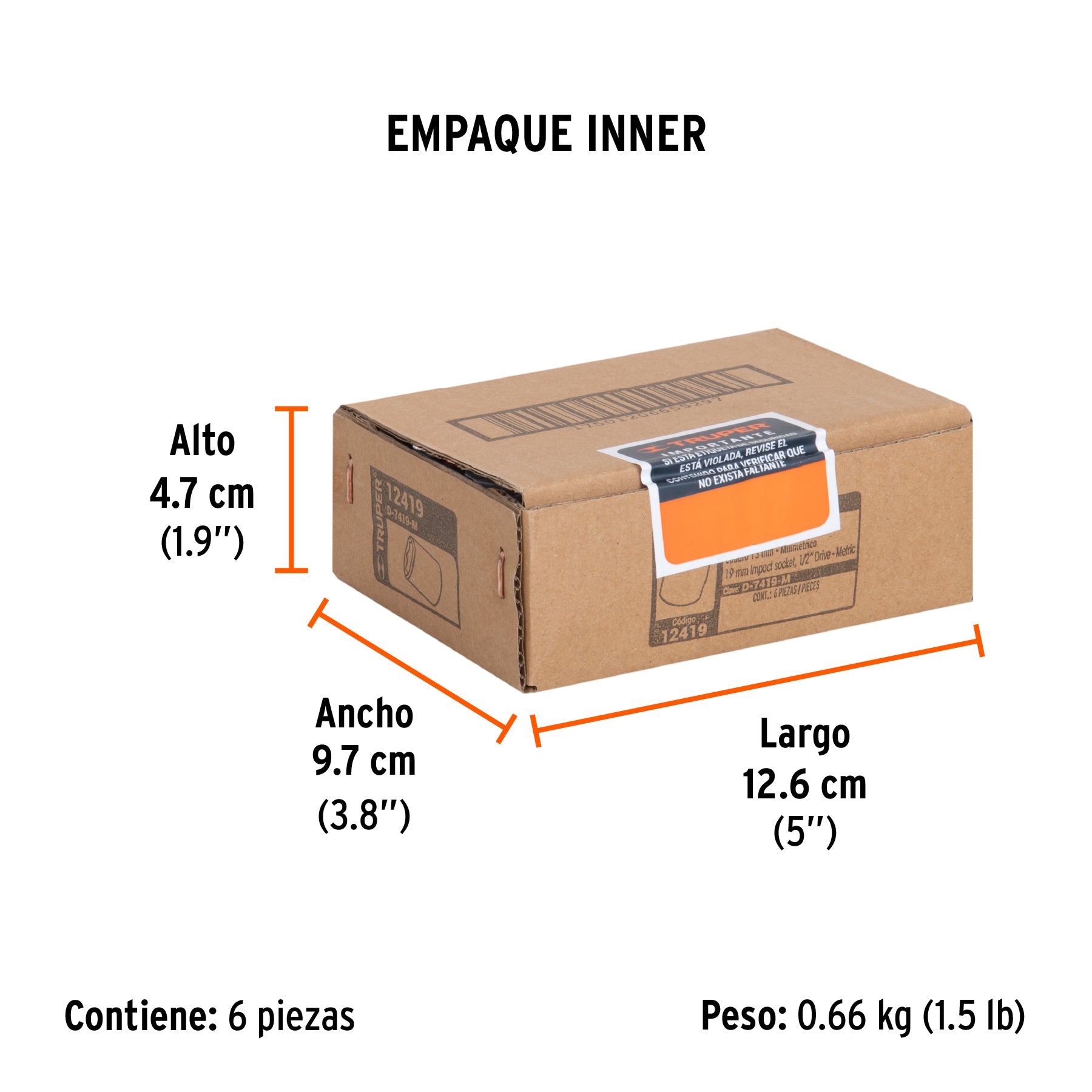 Dado de impacto, 6 puntas, cuadro 1/2" de 19mm