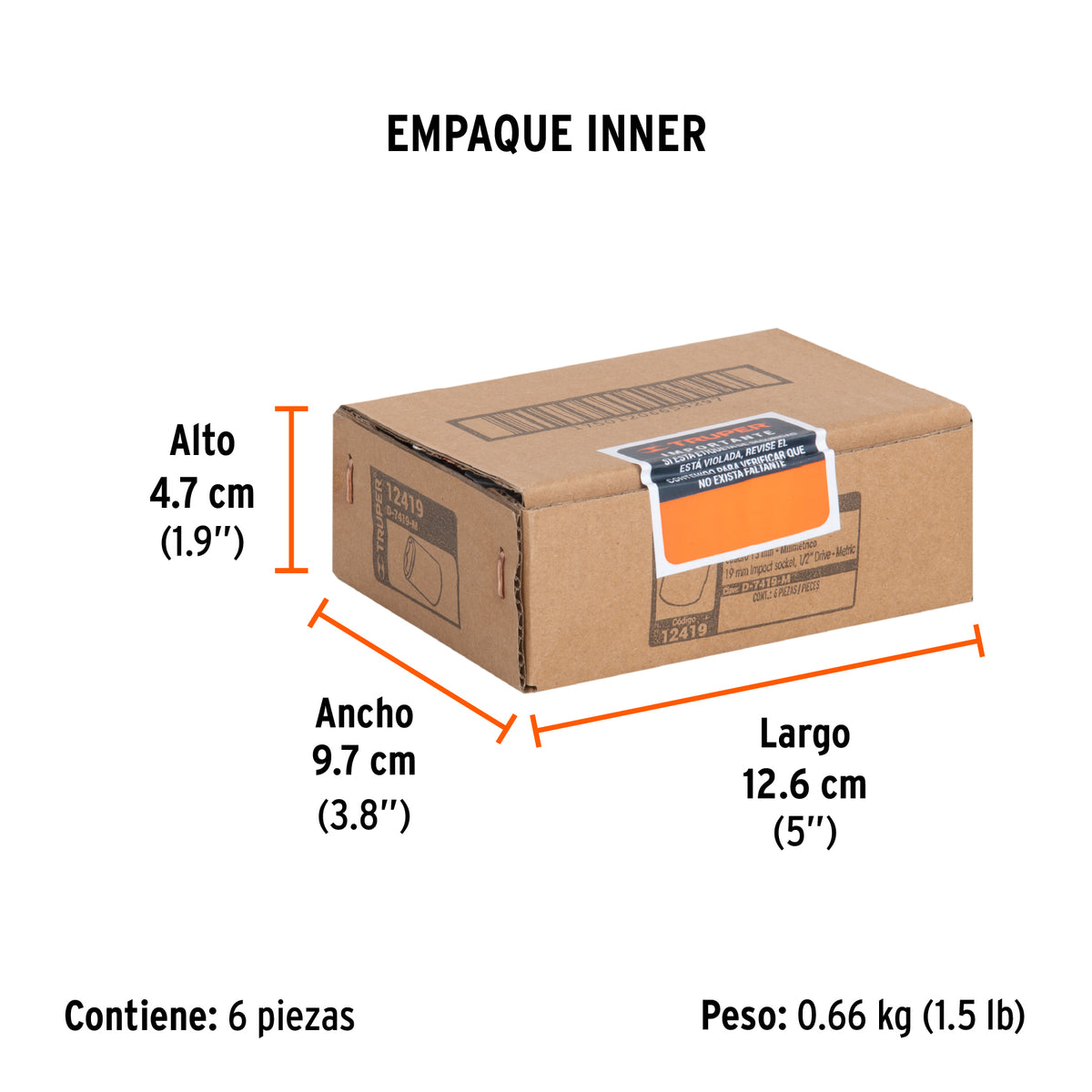 Dado de impacto, 6 puntas, cuadro 1/2" de 19mm
