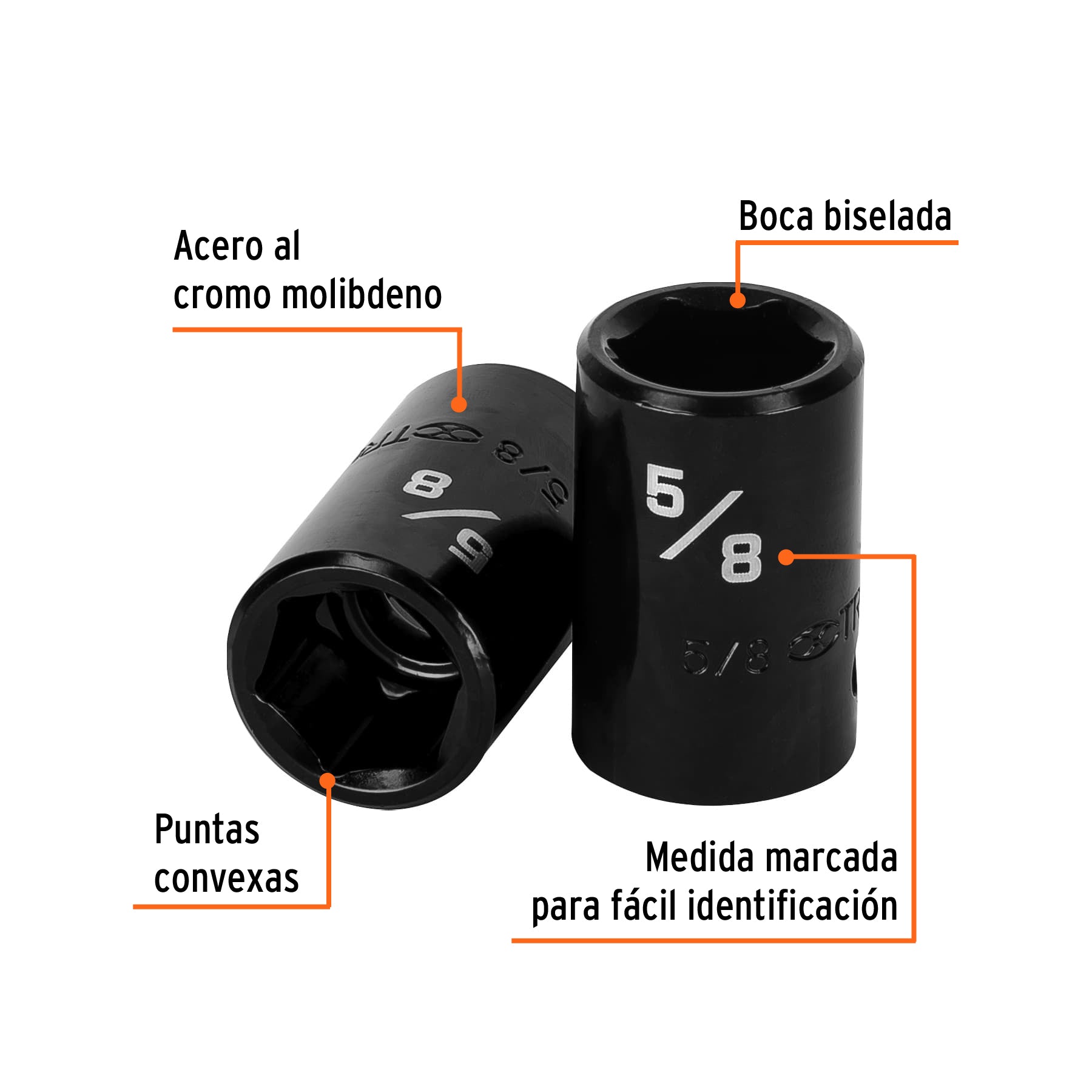 Dado de impacto, 6 puntas, cuadro 1/2" de 5/8"