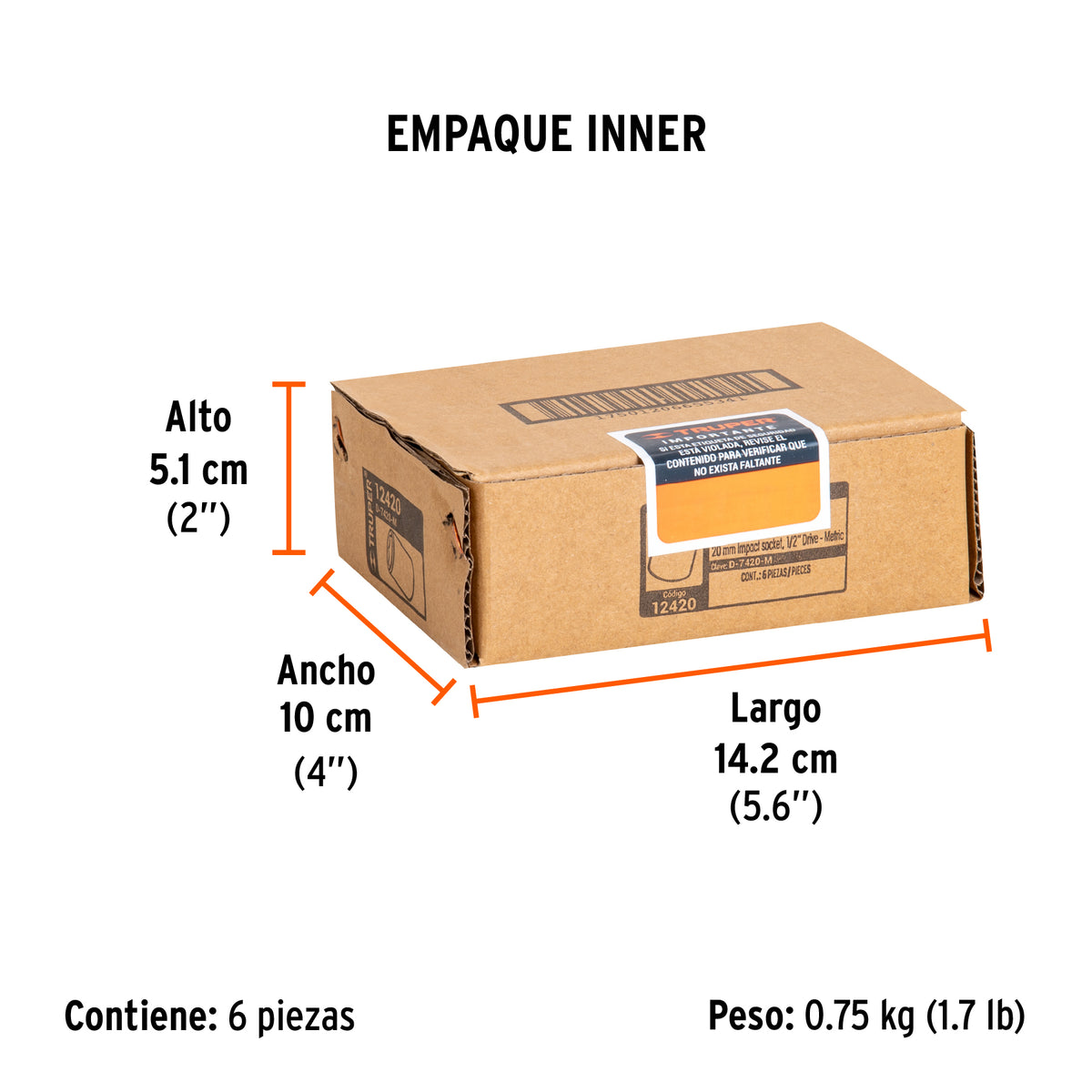Dado de impacto, 6 puntas, cuadro 1/2" de 20mm