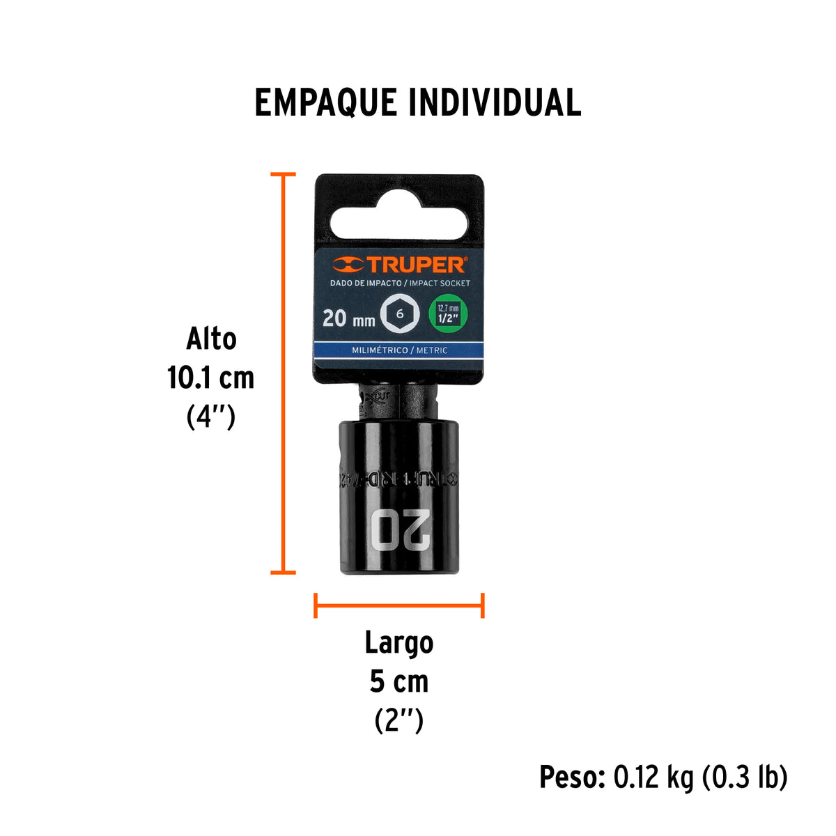 Dado de impacto, 6 puntas, cuadro 1/2" de 20mm