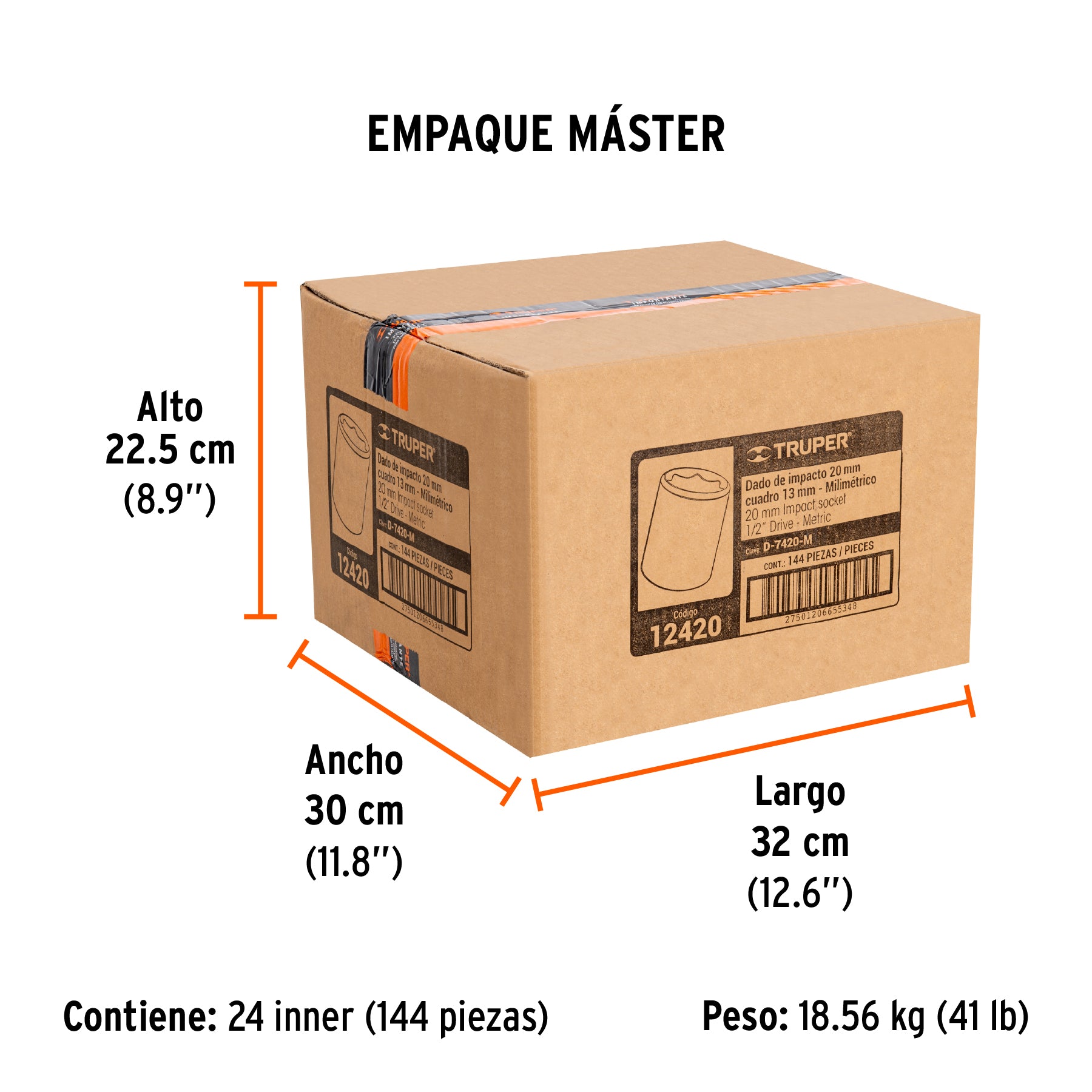 Dado de impacto, 6 puntas, cuadro 1/2" de 20mm