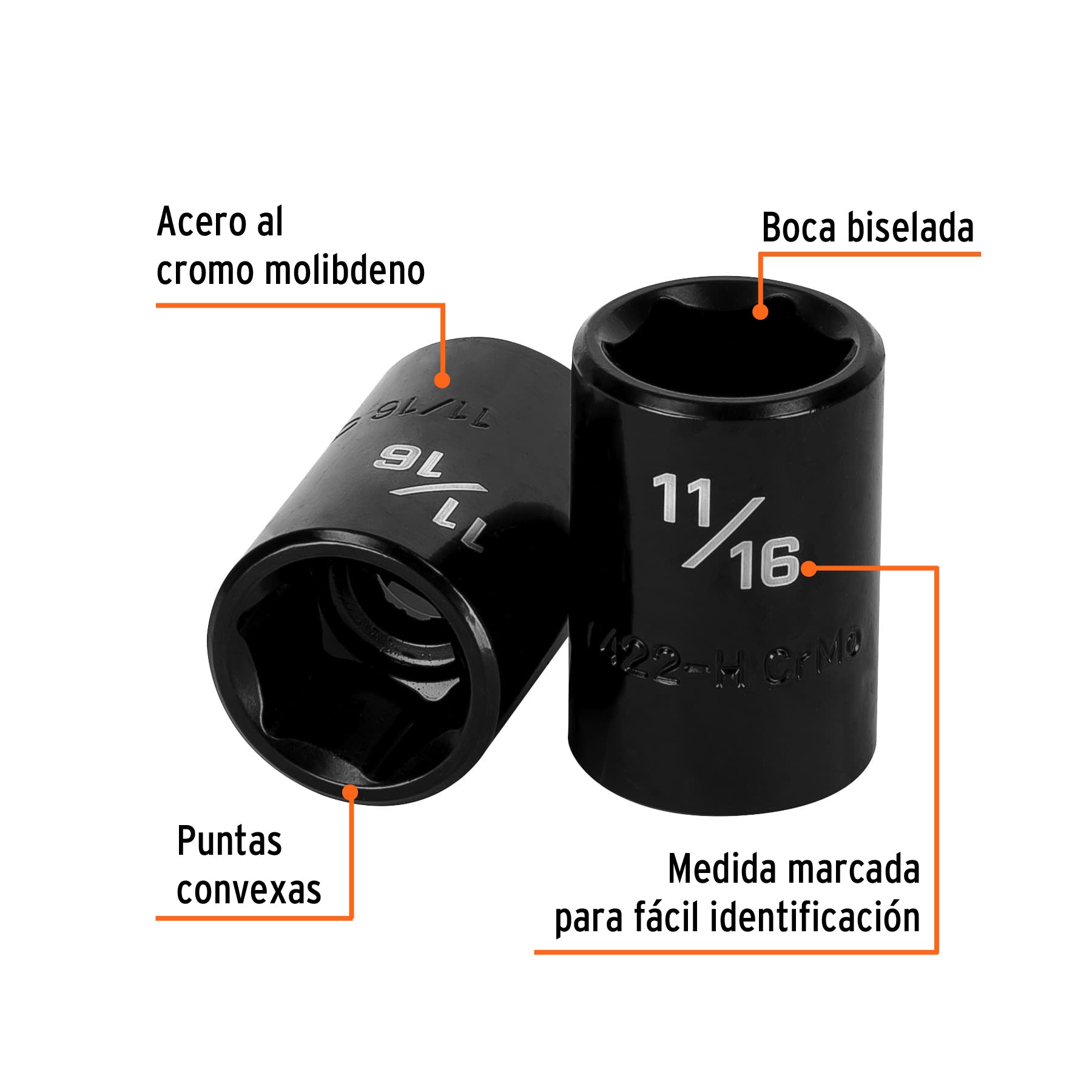 Dado de impacto, 6 puntas, cuadro 1/2" de 11/16"