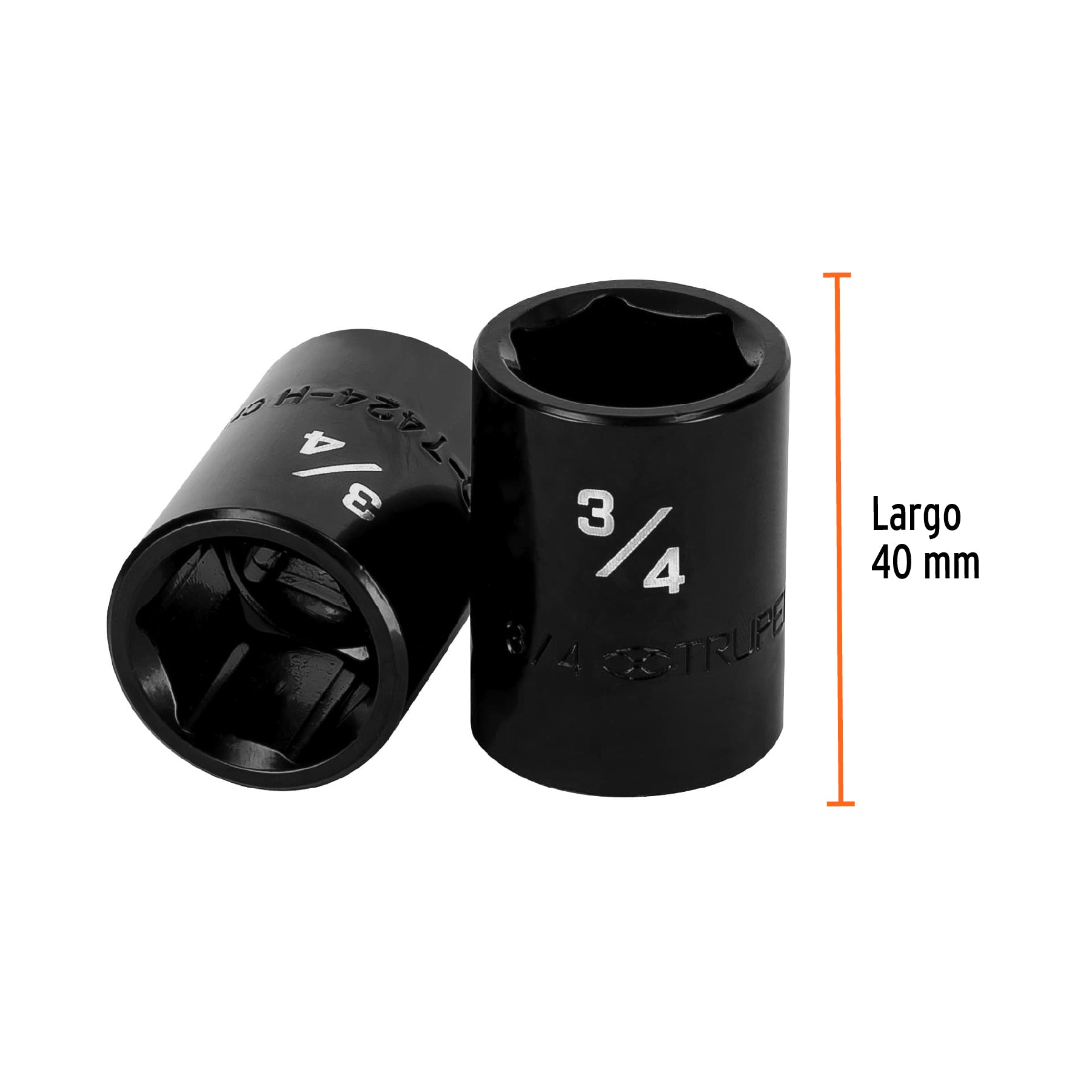 Dado de impacto, 6 puntas, cuadro 1/2" de 3/4"