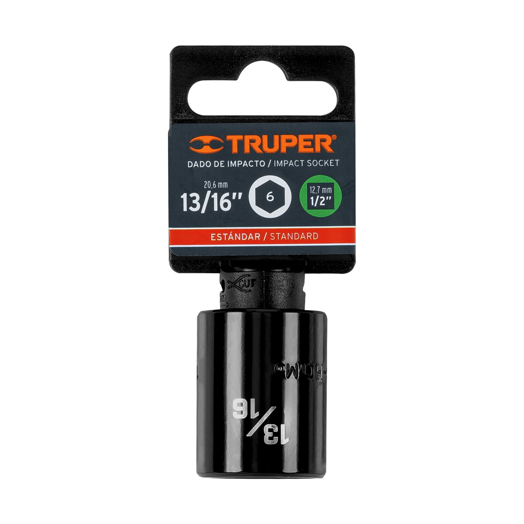 Dado de impacto, 6 puntas, cuadro 1/2" de 13/16"