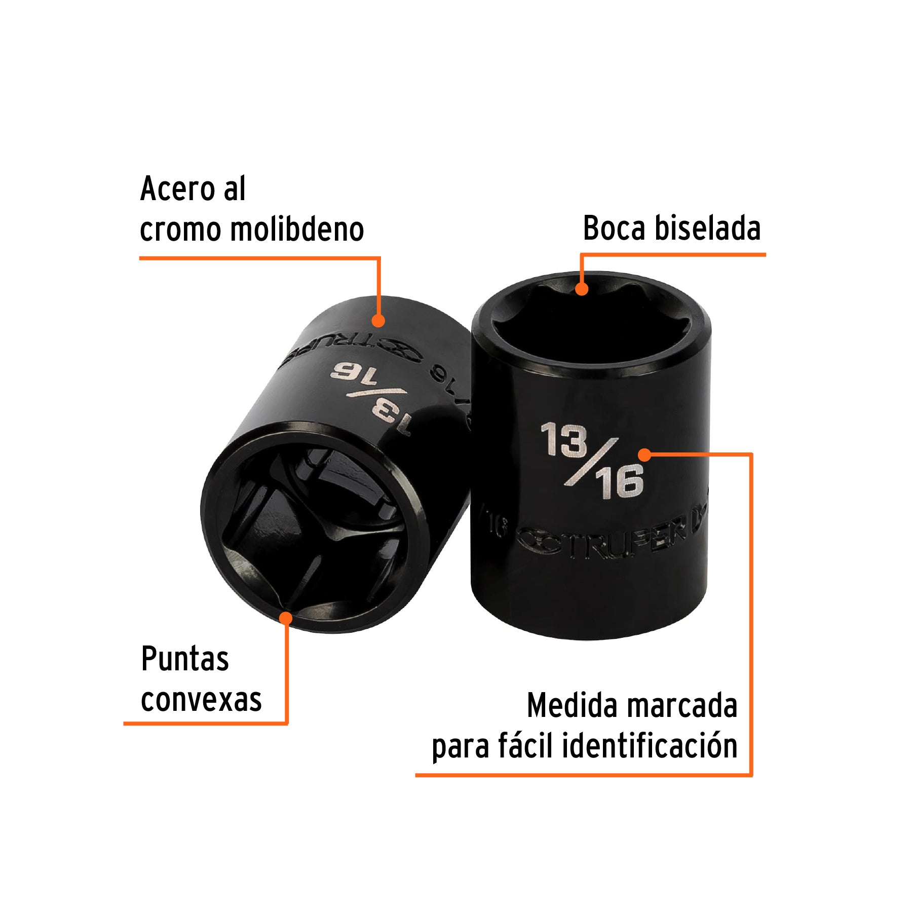 Dado de impacto, 6 puntas, cuadro 1/2" de 13/16"