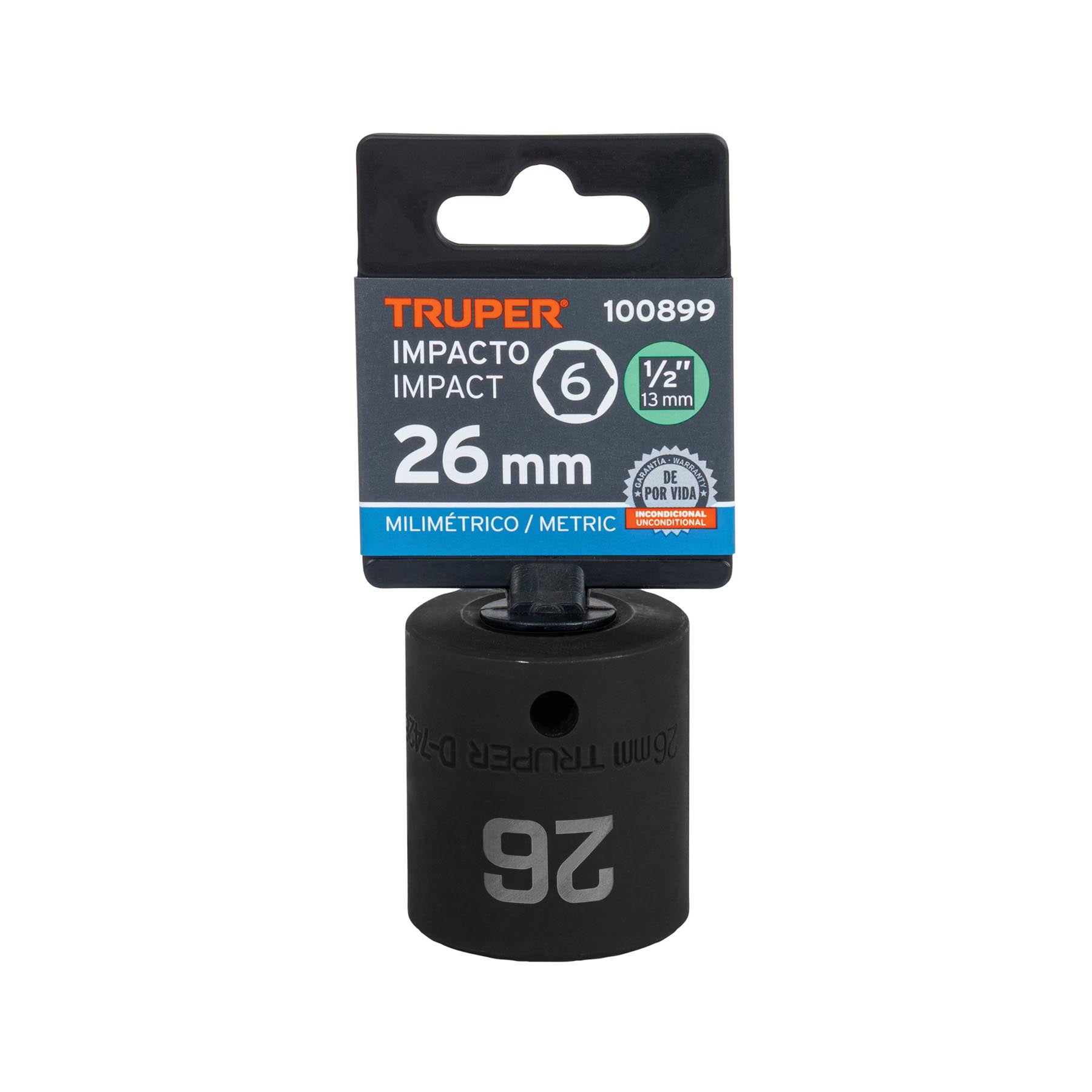 Dado de impacto de 26 mm, 6 puntas, cuadro 1/2', Truper