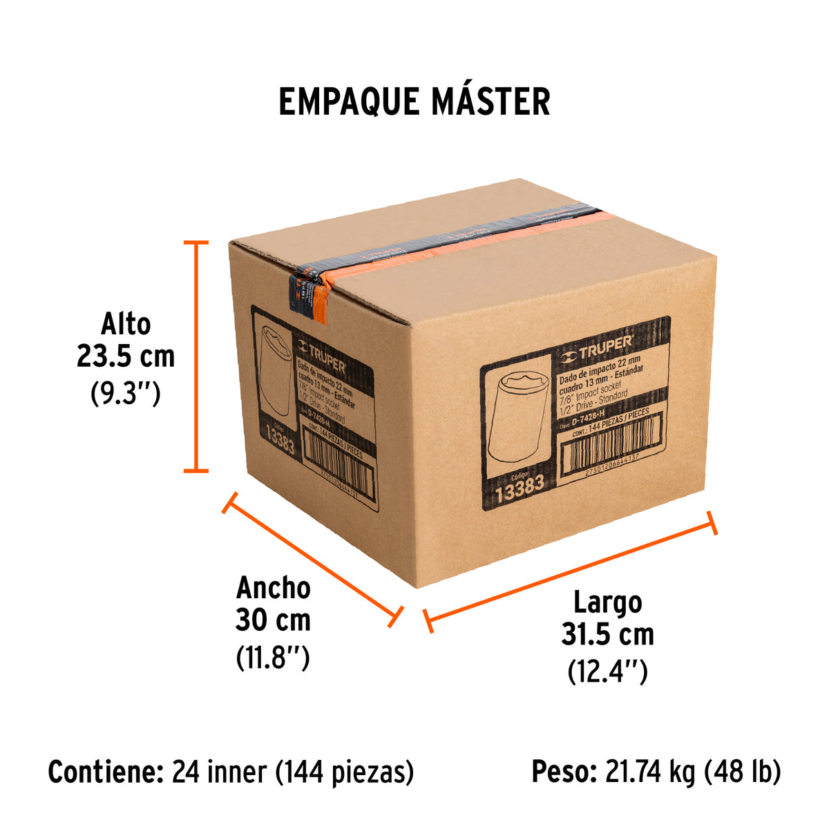 Dado de impacto, 6 puntas, cuadro 1/2" de 7/8"