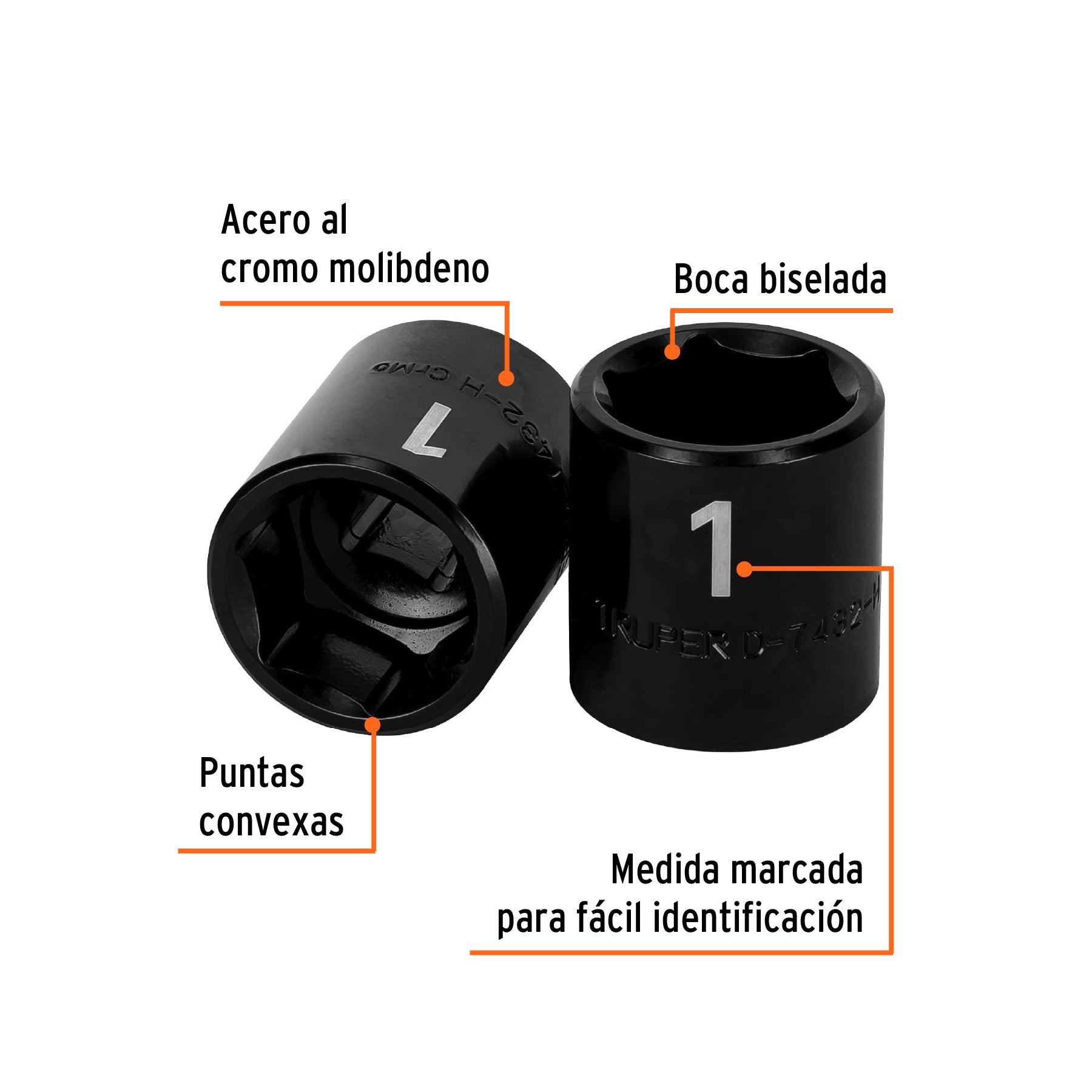 Dado de impacto, 6 puntas, cuadro 1/2" de 1"