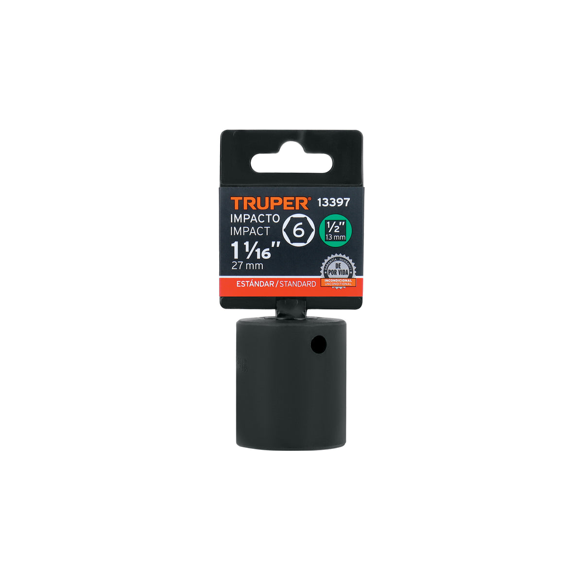 Dado de impacto, 6 puntas, cuadro 1/2" de 1-1/16"