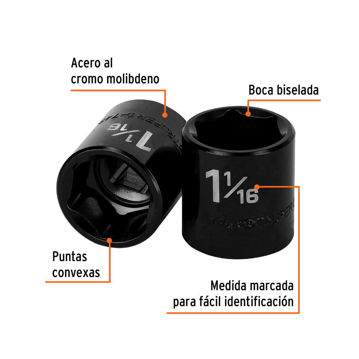 Dado de impacto, 6 puntas, cuadro 1/2" de 1-1/16"