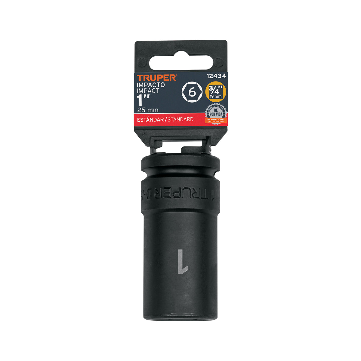 Dado impacto, largo, 6 puntas, cuadro 3/4" de 1"