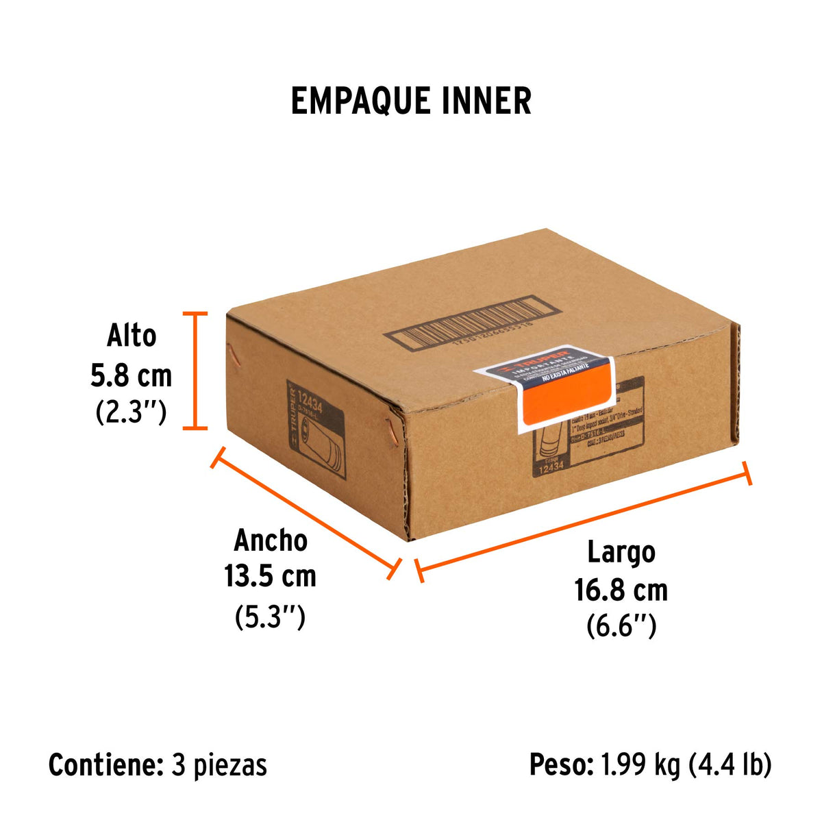 Dado impacto, largo, 6 puntas, cuadro 3/4" de 1"