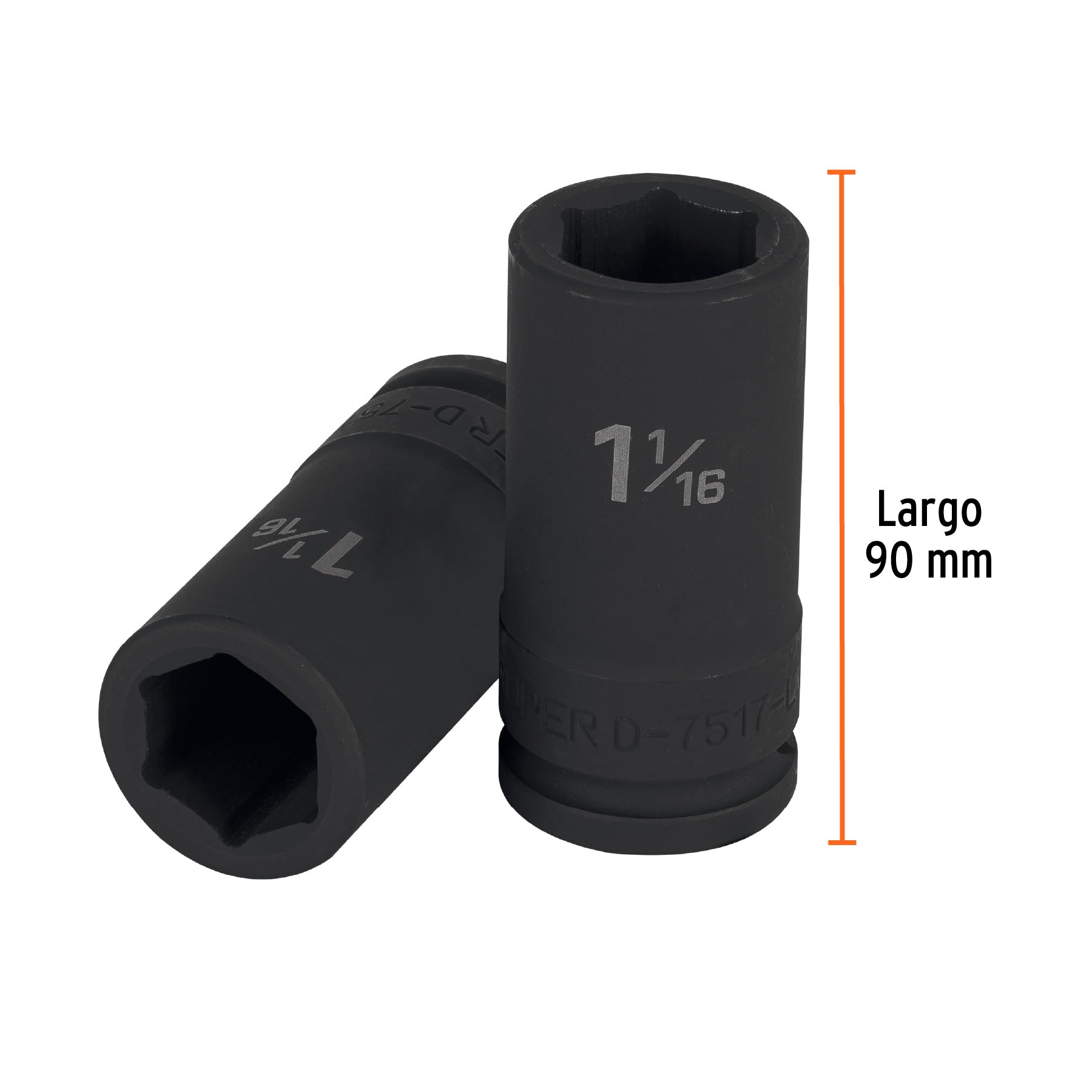 Dado impacto, largo, 6 puntas, cuadro 3/4" de 1-1/16"