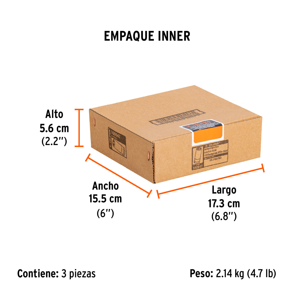 Dado largo de impacto de 1-3/16', 6 puntas, cuadro 3/4'