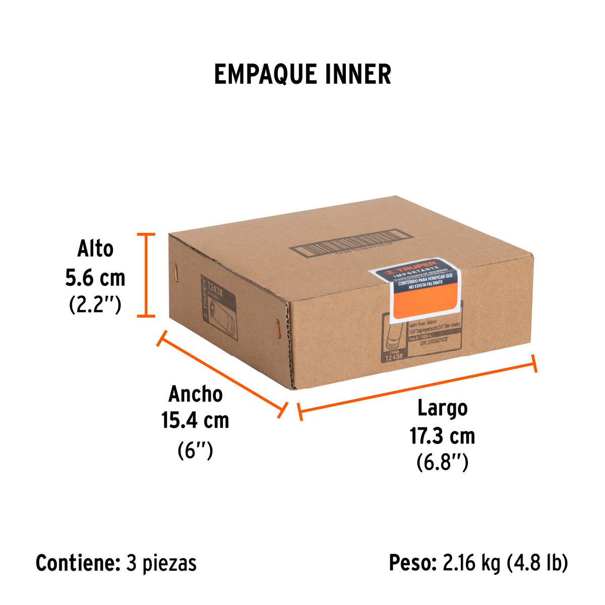 Dado impacto, largo, 6 puntas, cuadro 3/4" de 1-1/4"