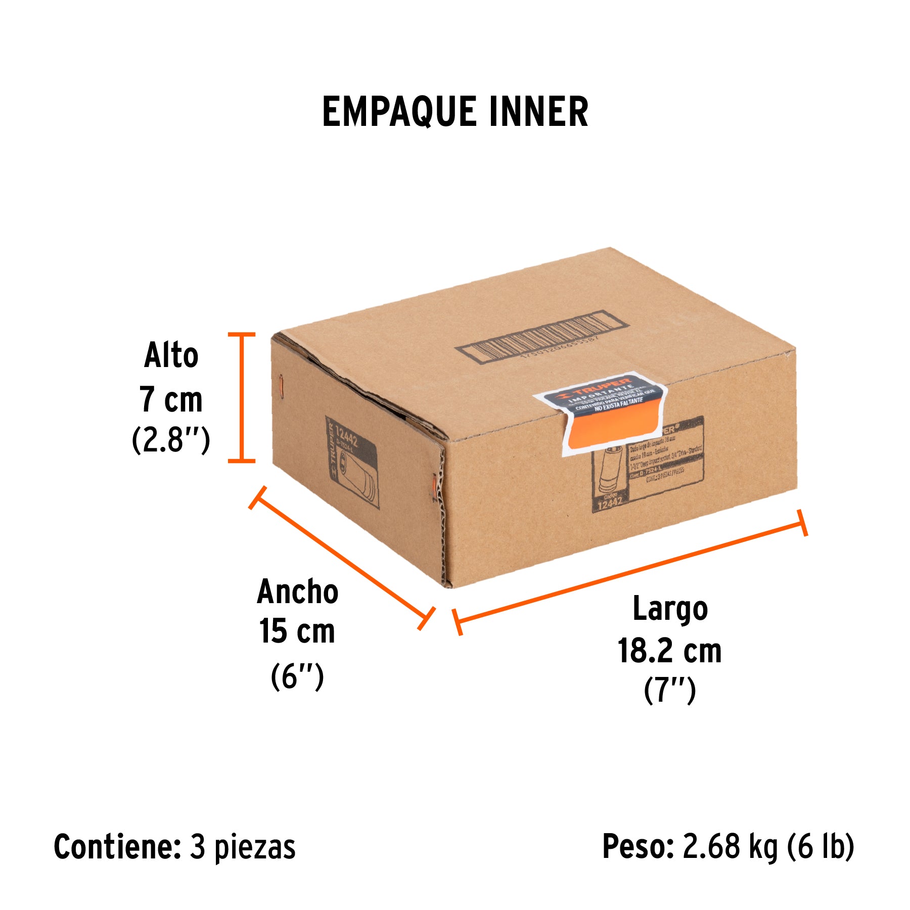 Dado impacto, largo, 6 puntas, cuadro 3/4" de 1-1/2"