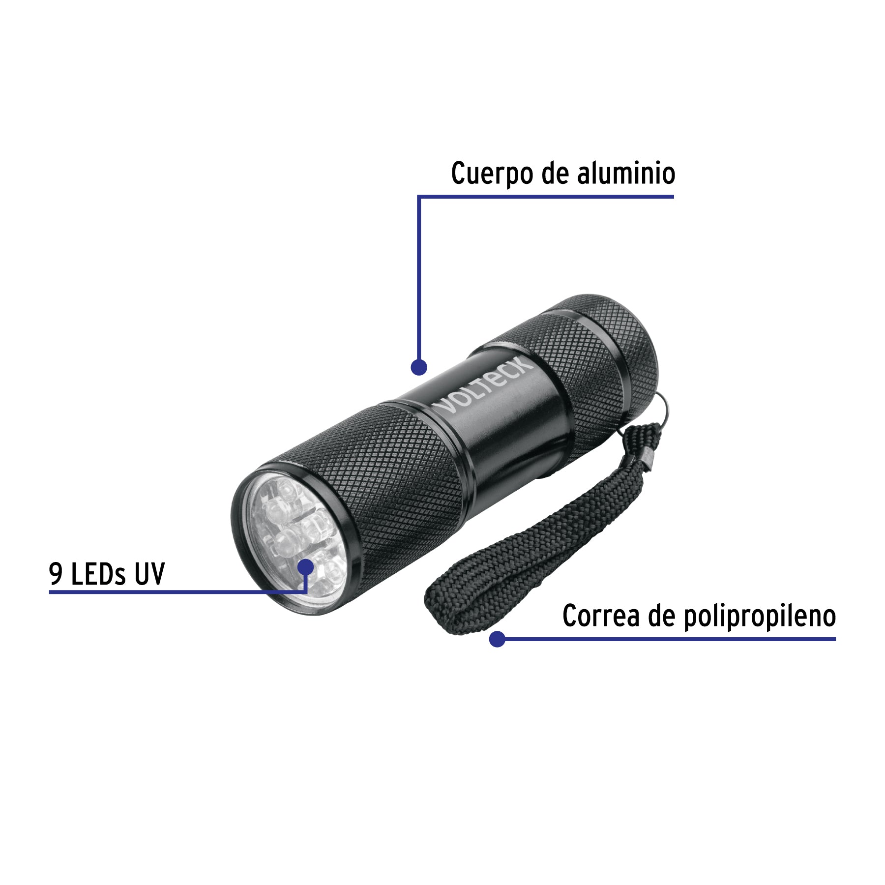 Linterna LED con Luz ultravioleta, VOLTECK