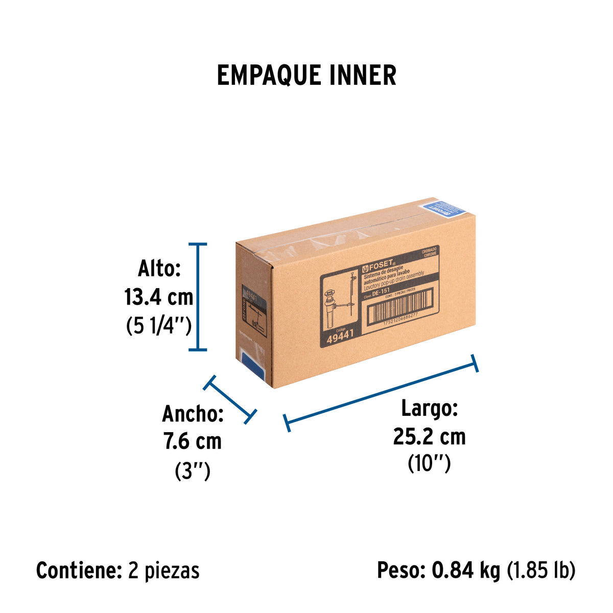 Contra p/lavabo c/rebosadero y sist automático, cromo, 1-1/4