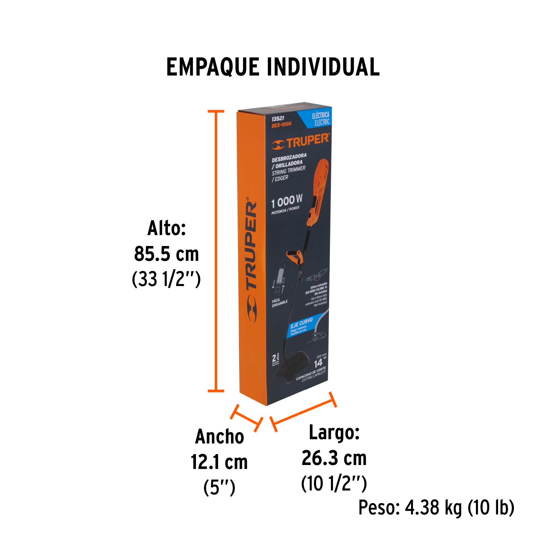 Desbrozadora eléctrica 1000 W, 14" de corte mango "D"