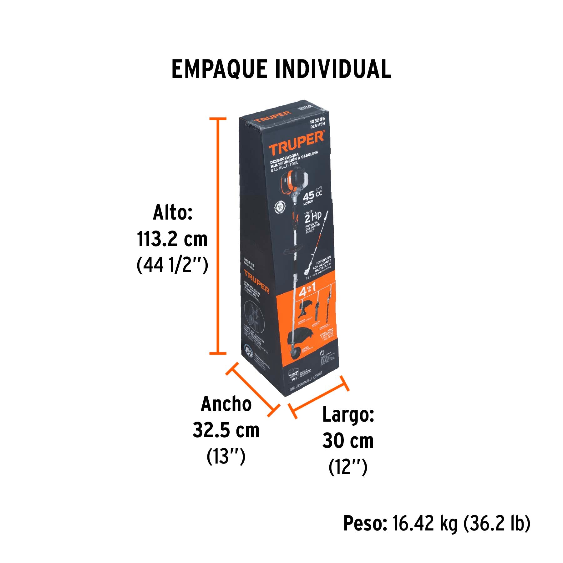 Desbrozadora multifuncional 4 en 1, a gasolina 45 cc, Truper