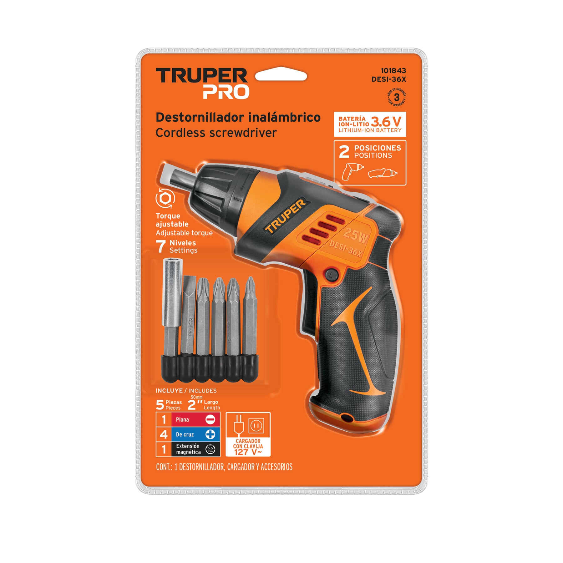 Destornillador profesional inalámbrico,dos posiciones,3.6V