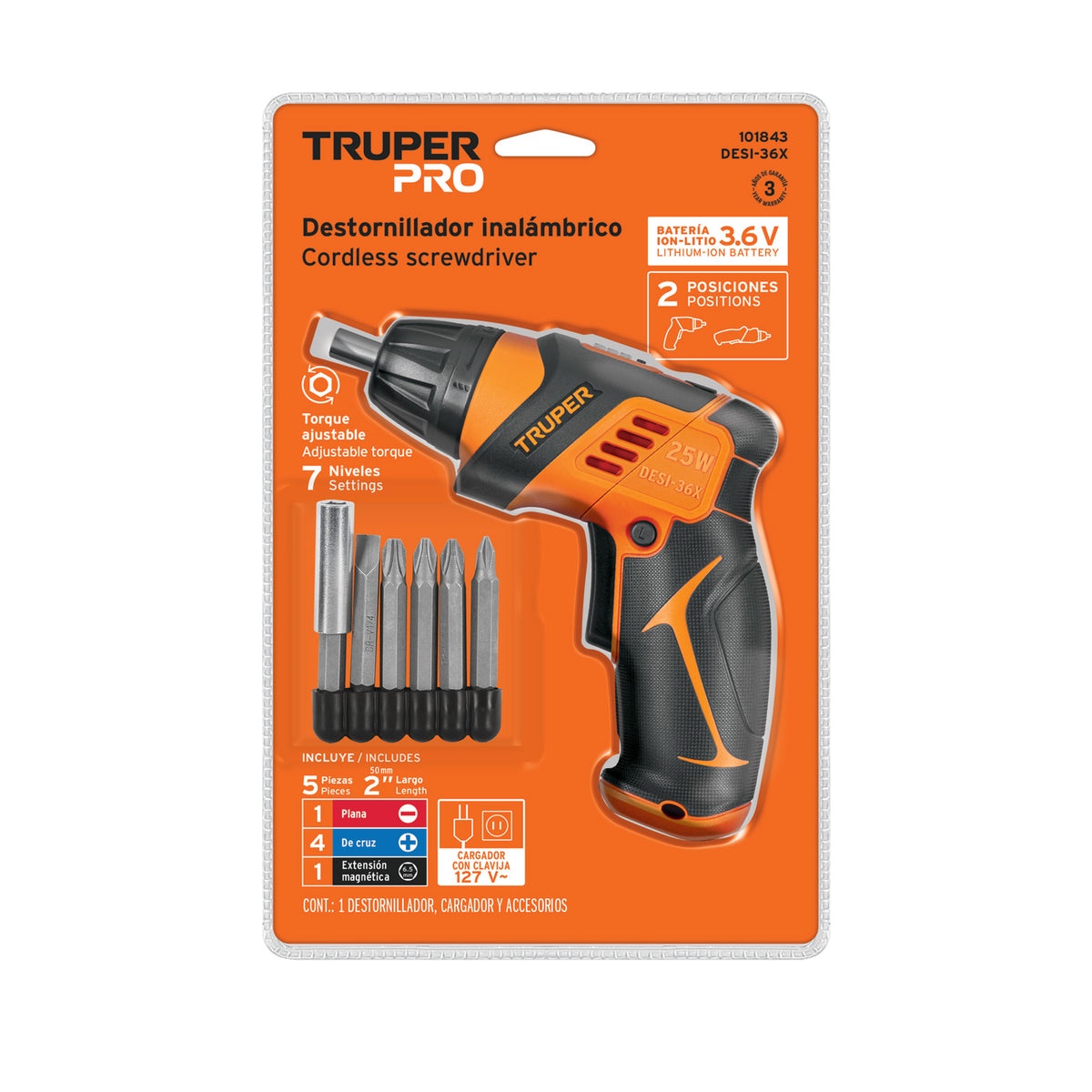 Destornillador profesional inalámbrico,dos posiciones,3.6V