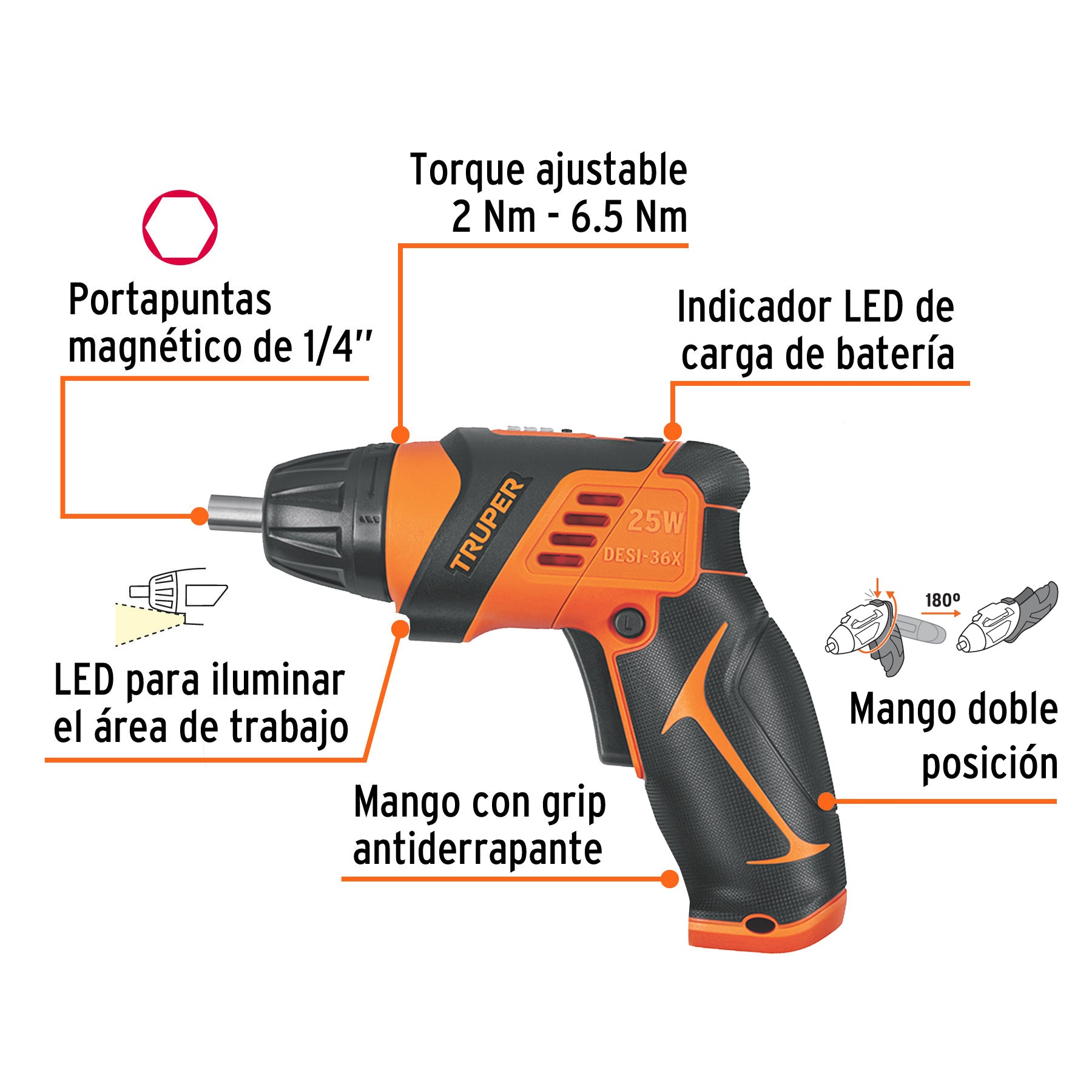 Destornillador profesional inalámbrico,dos posiciones,3.6V