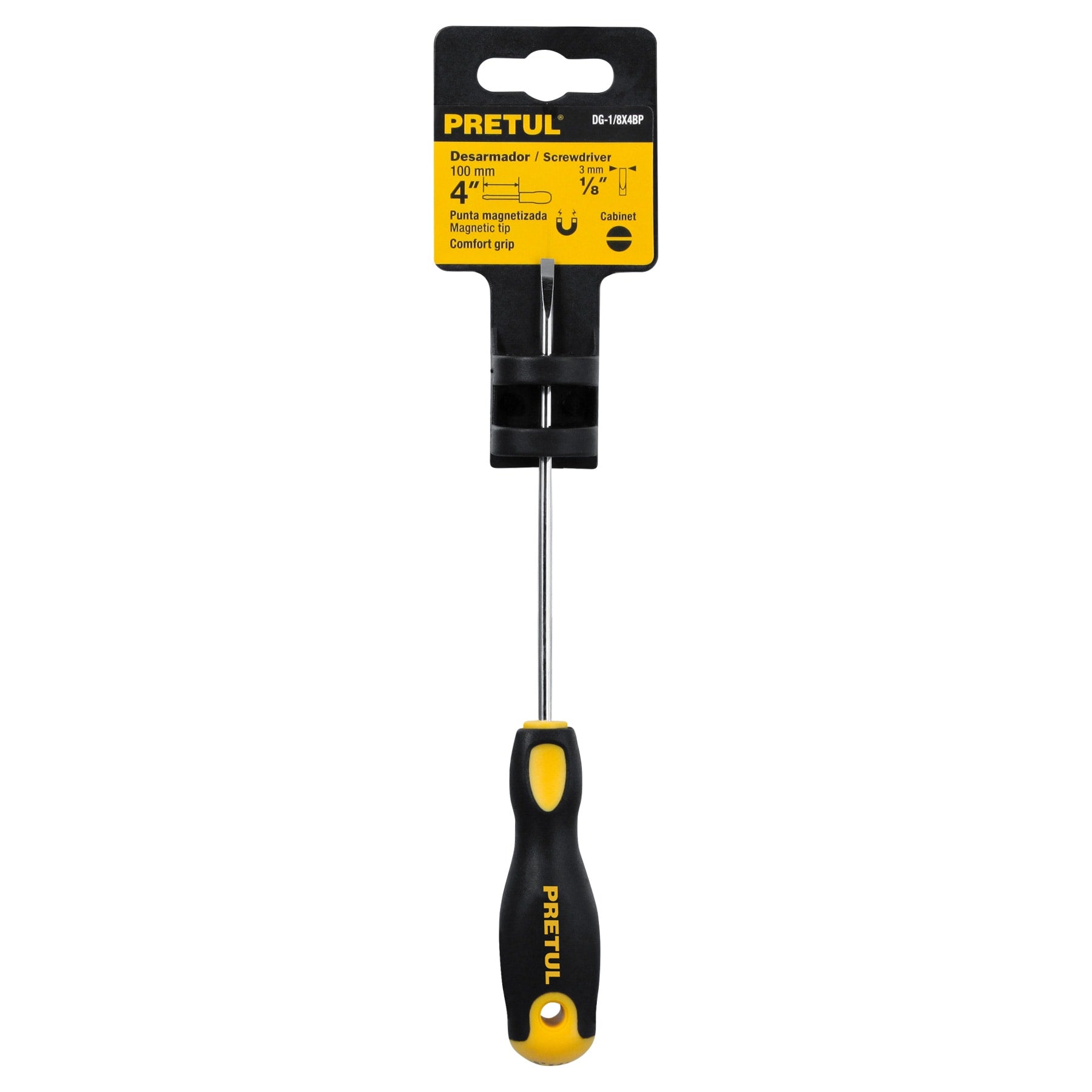 Desarmador cabinet, 1/8 x 4", mango comfort grip, pretul