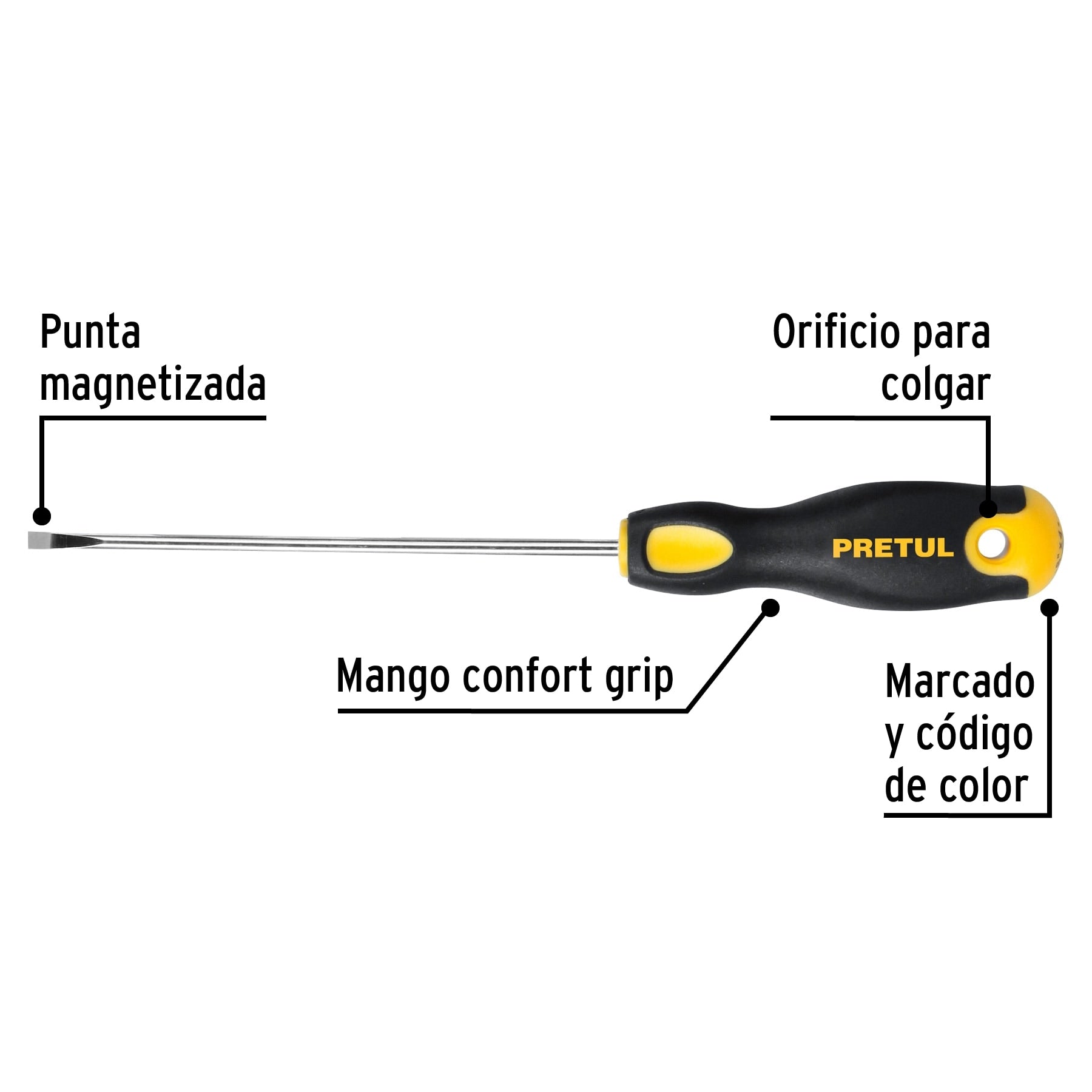 Desarmador cabinet, 1/8 x 4", mango comfort grip, pretul