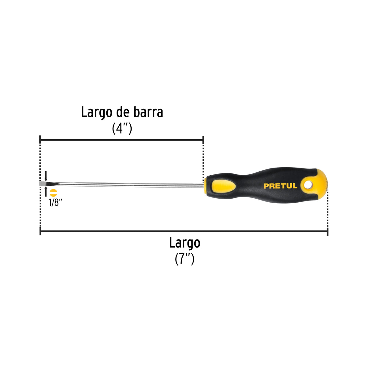 Desarmador cabinet, 1/8 x 4", mango comfort grip, pretul