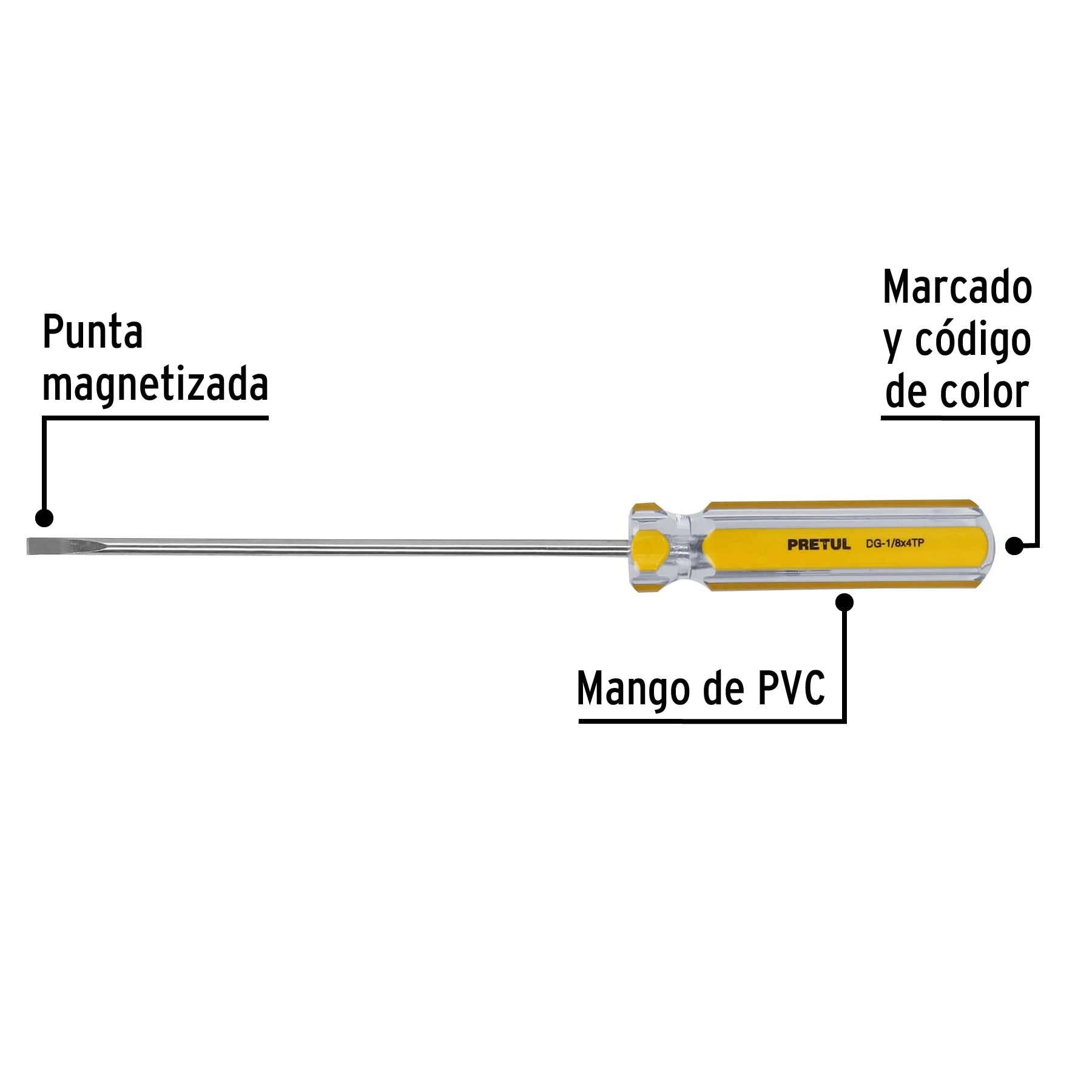 Desarmador cabinet, 1/8 x 4", mango pvc, pretul