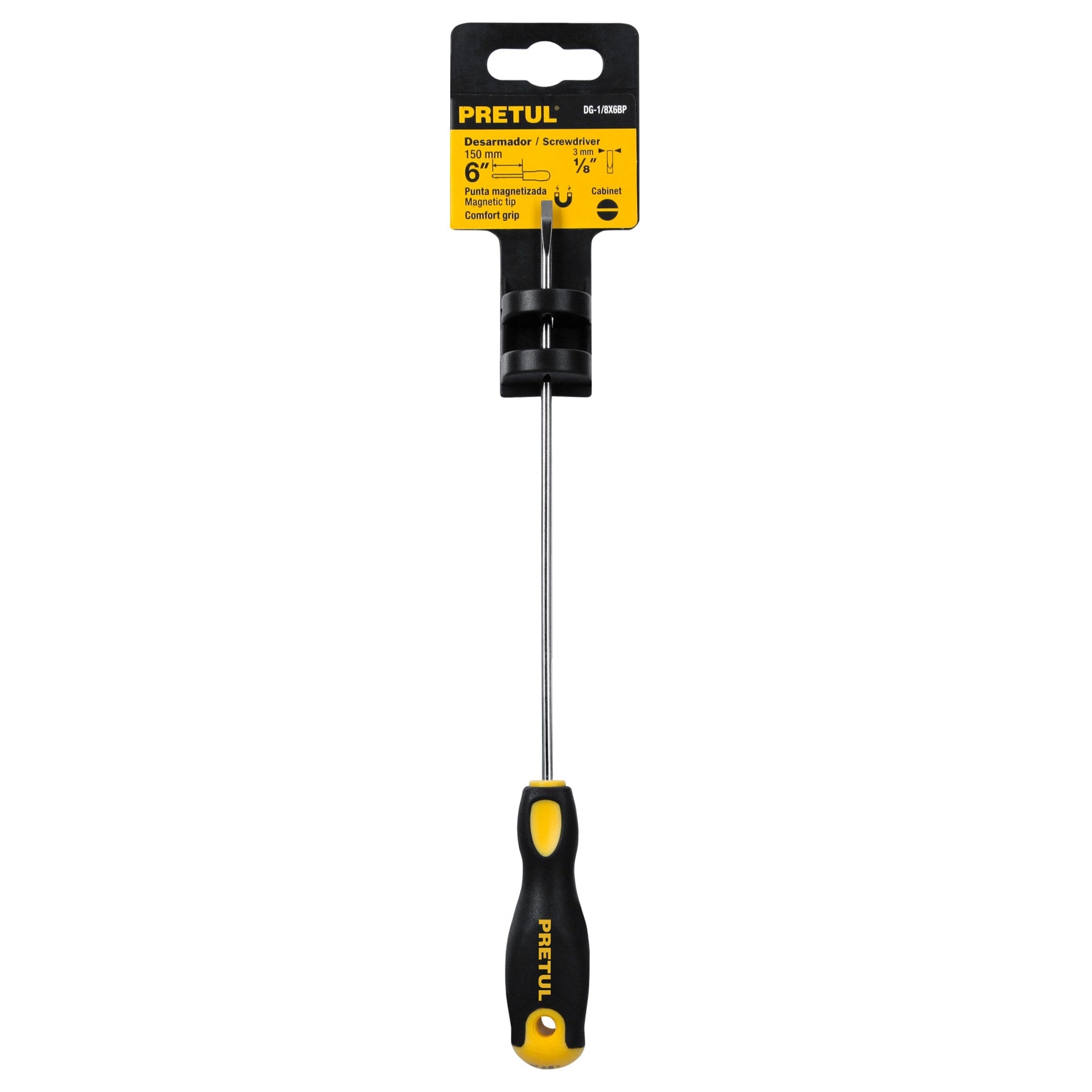 Desarmador cabinet, 1/8 x 6", mango comfort grip, pretul