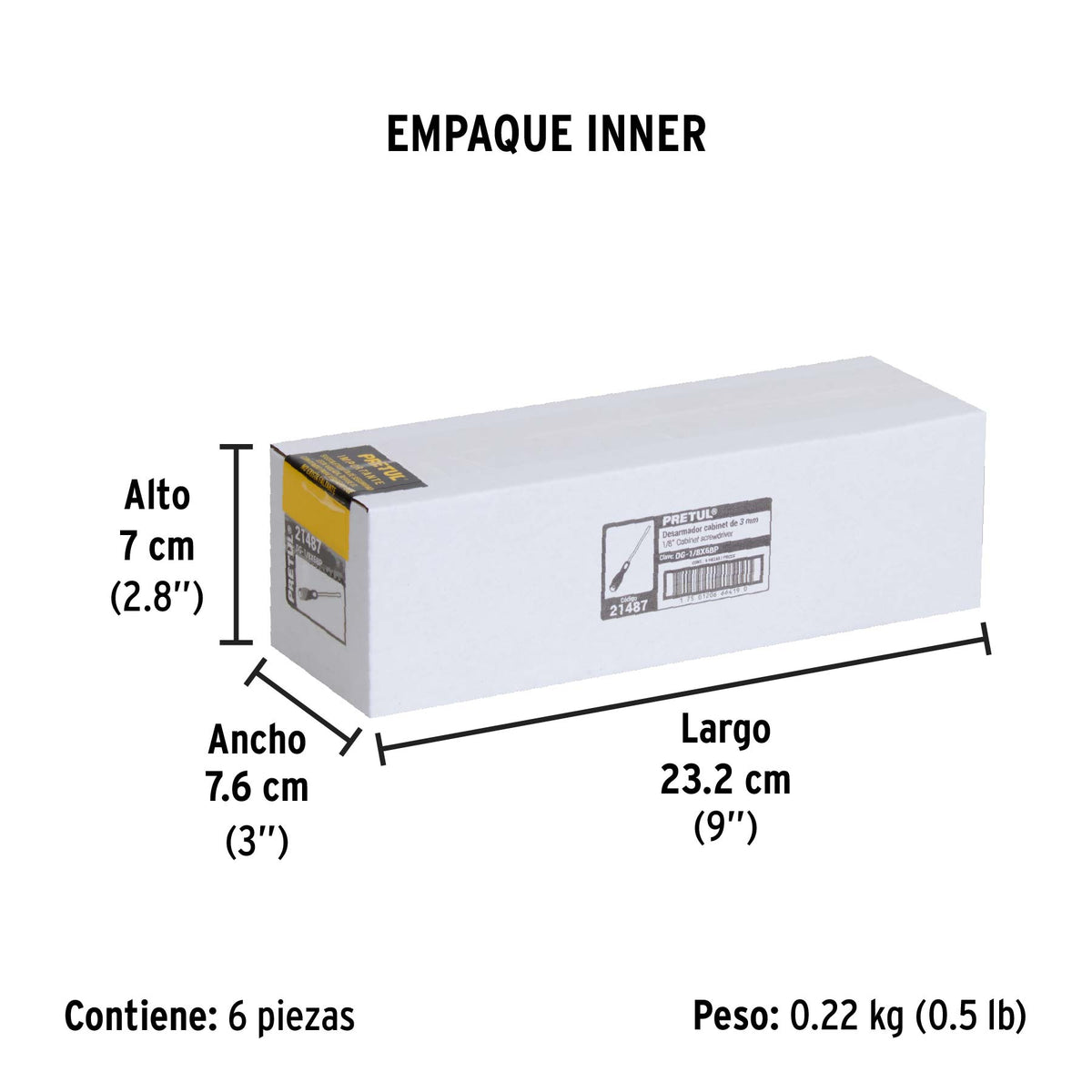 Desarmador cabinet, 1/8 x 6", mango comfort grip, pretul