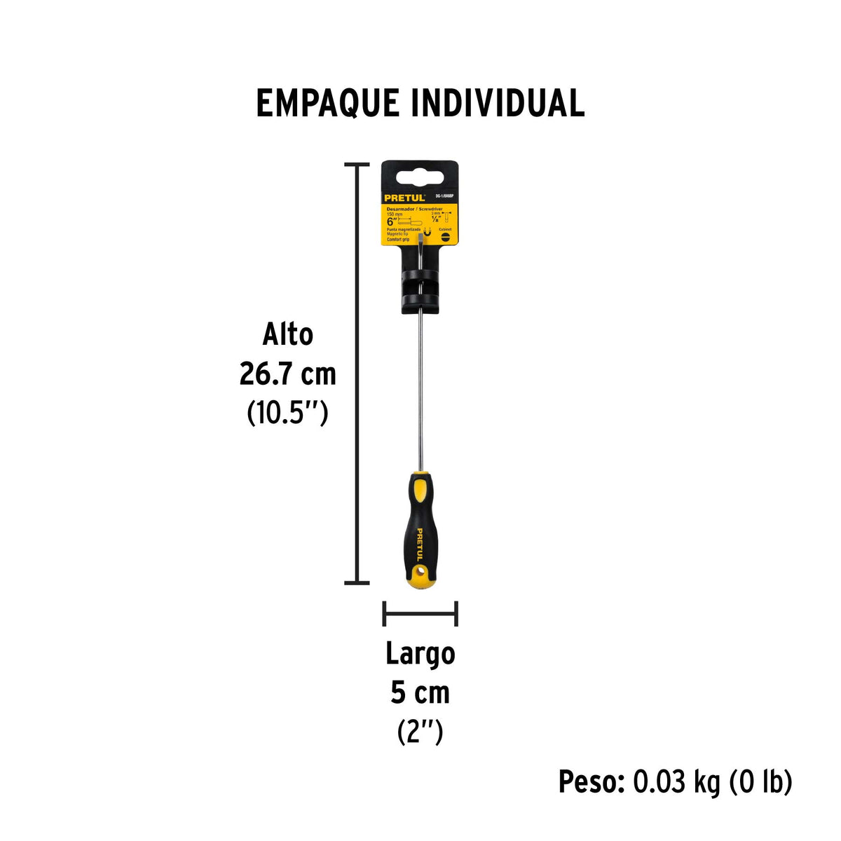 Desarmador cabinet, 1/8 x 6", mango comfort grip, pretul