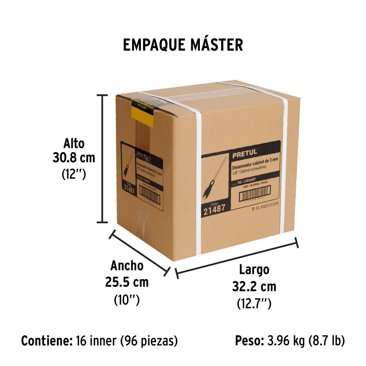 Desarmador cabinet, 1/8 x 6", mango comfort grip, pretul