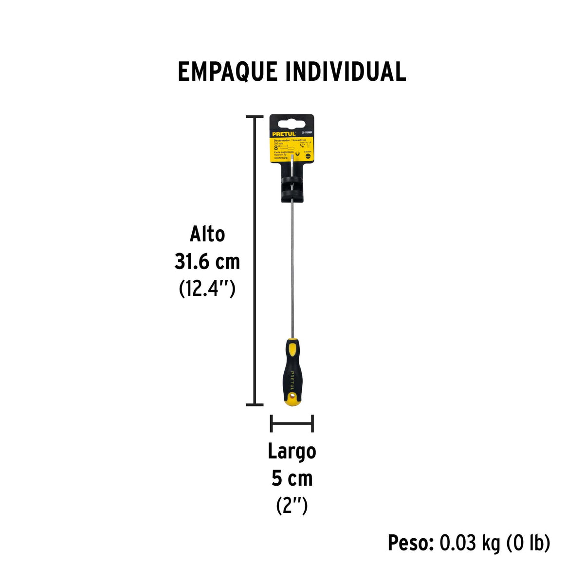 Desarmador cabinet, 1/8 x 8", mango comfort grip, pretul
