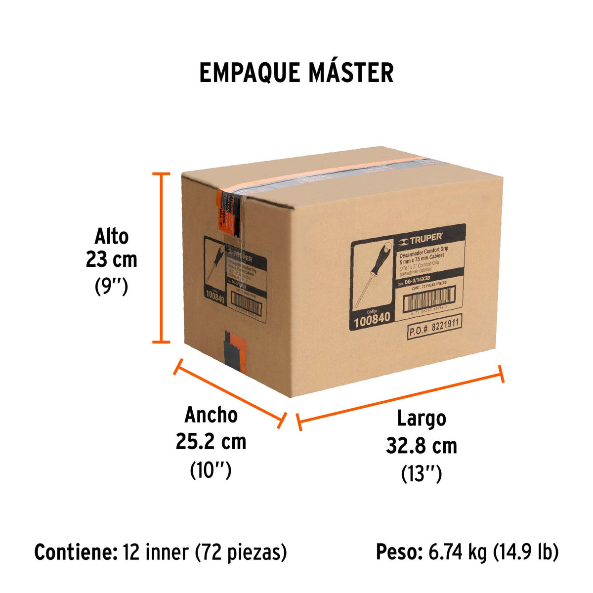 DESARMADOR DE CABINET MANGO COMFORT GRIP 3/16"X3"