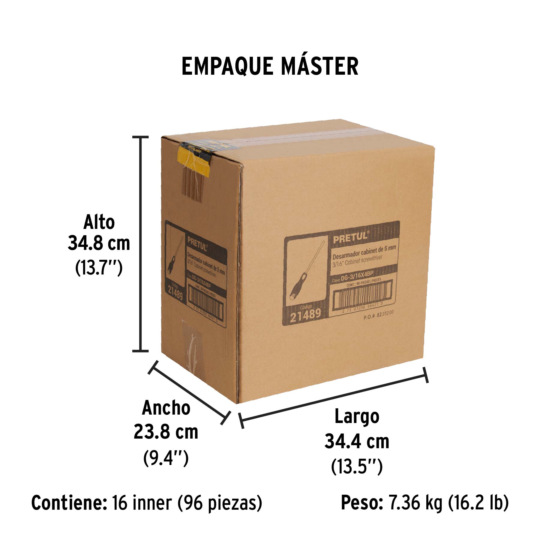 Desarmador cabinet, 3/16 x 4", mango comfort grip, pretul