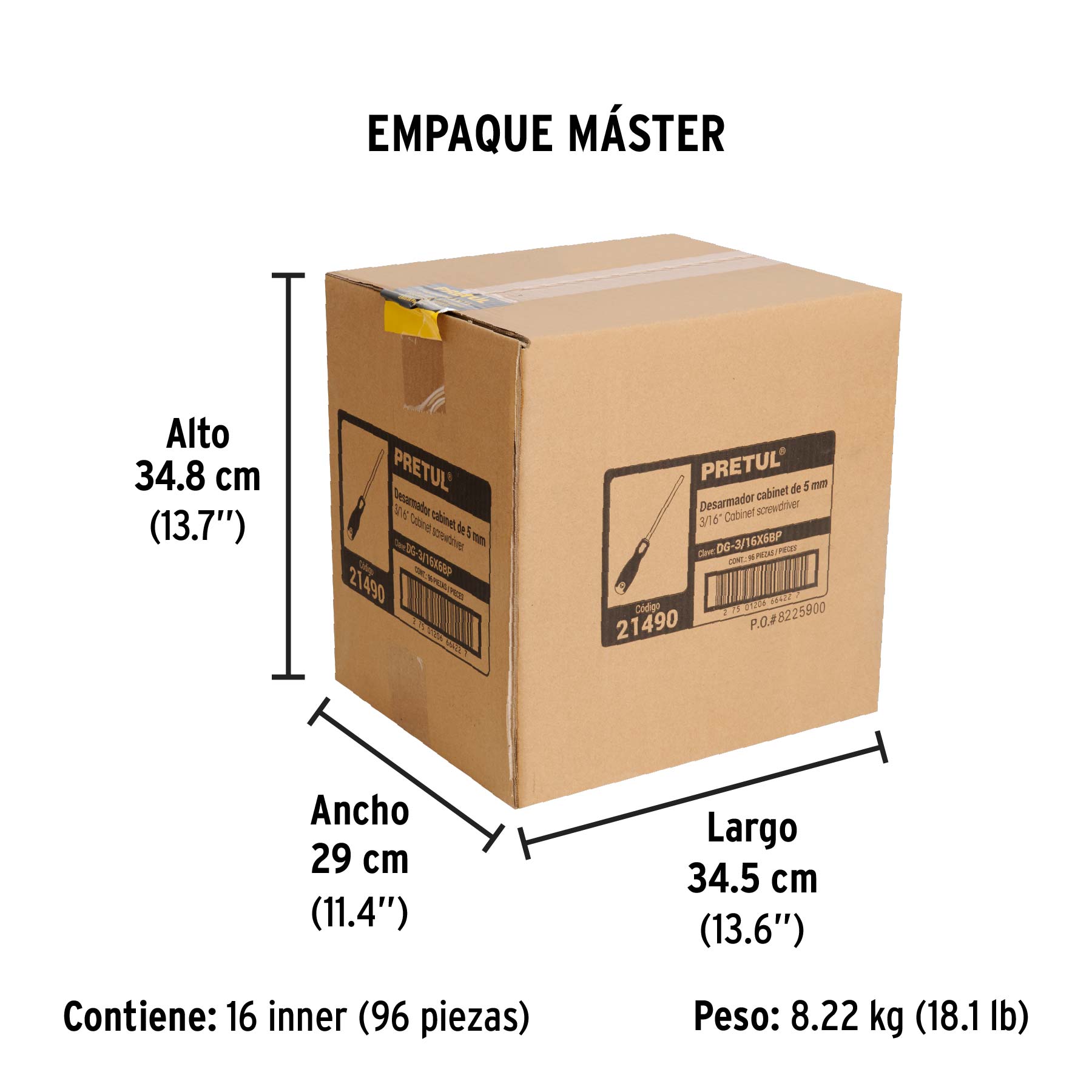 Desarmador cabinet, 3/16 x 6", mango comfort grip, pretul