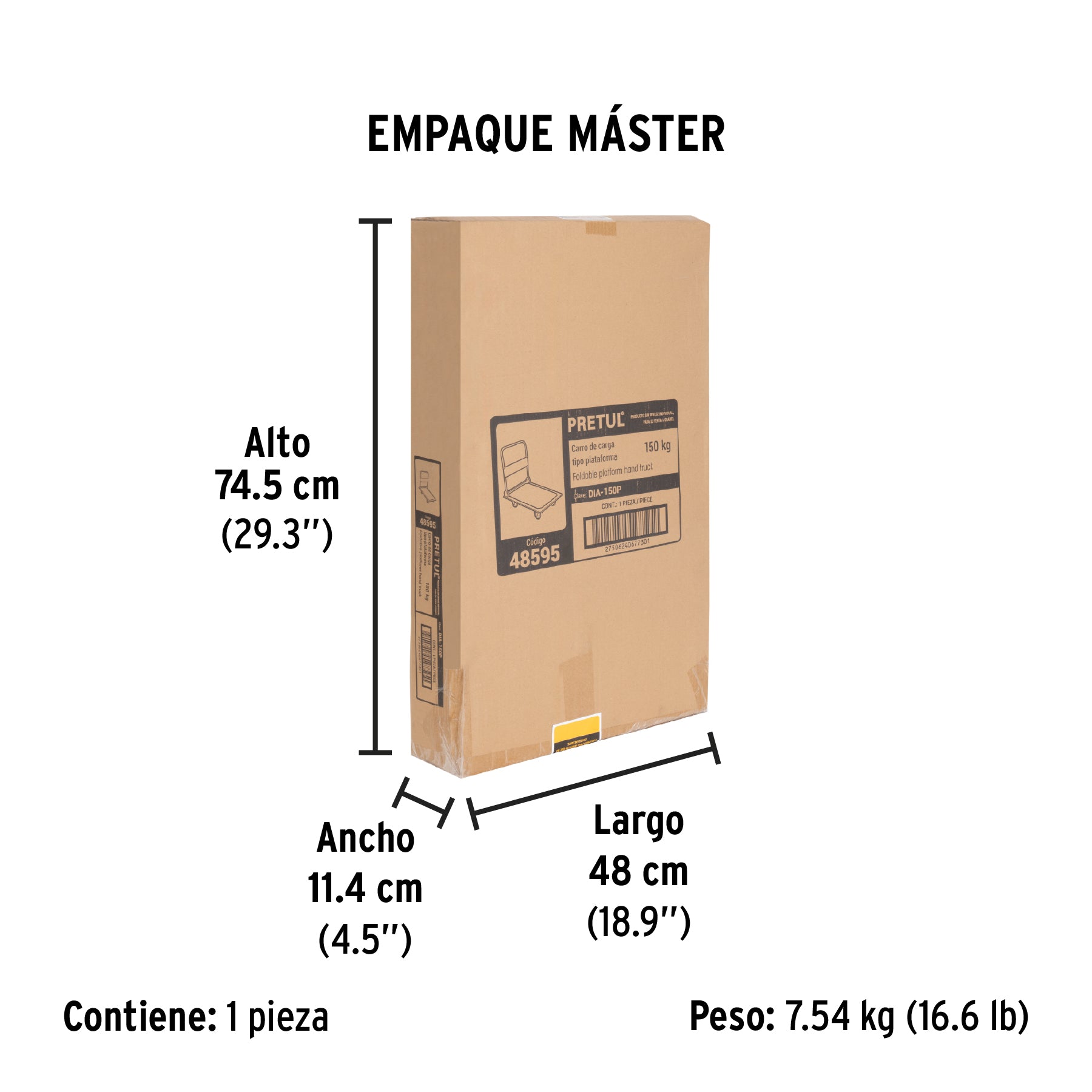 Carro carga plegable plataforma, 150 kg