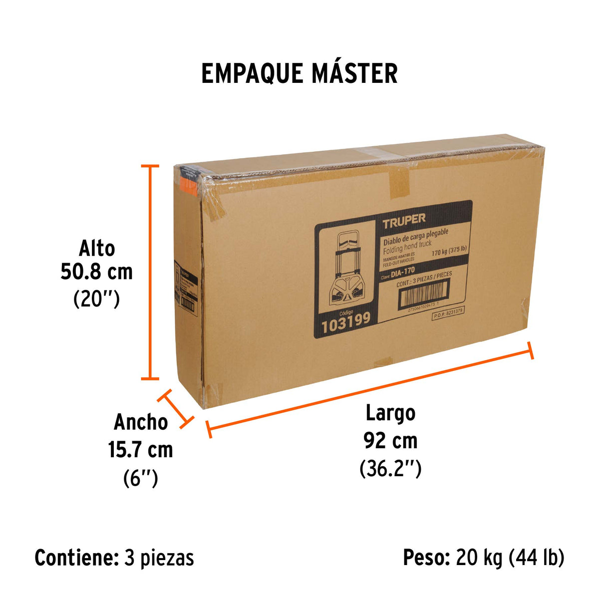Diablo de carga, plegable, mango abatible, 170 kg, Truper