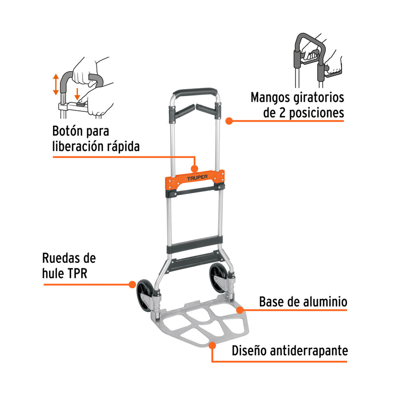 Diablo de carga, plegable, mango abatible, 170 kg, Truper