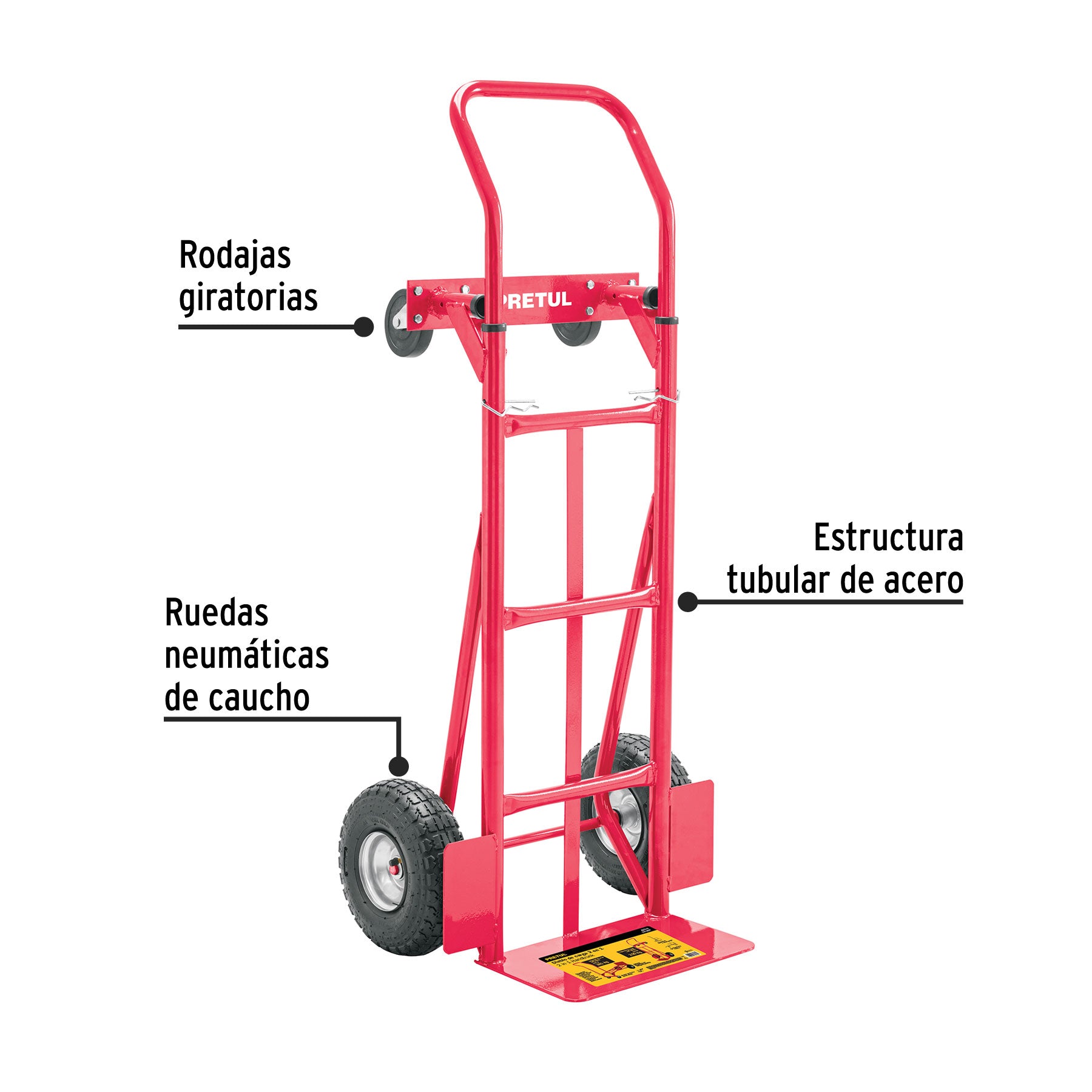 Diablo de carga de 385 kg, de plataforma, ruedas neumáticas