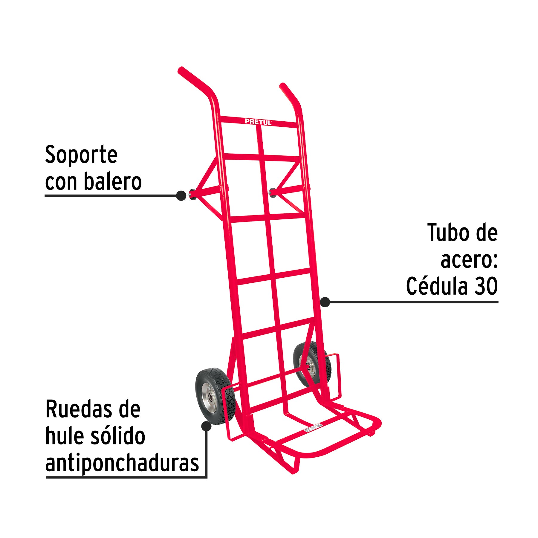 Diablo de carga de 450 kg, ruedas sólidas, doble balero