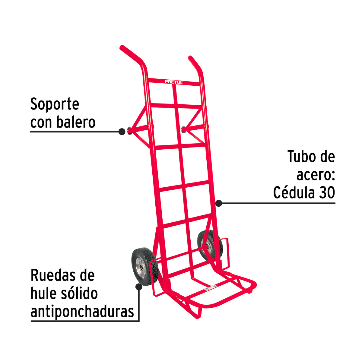 Diablo de carga de 450 kg, ruedas sólidas, doble balero
