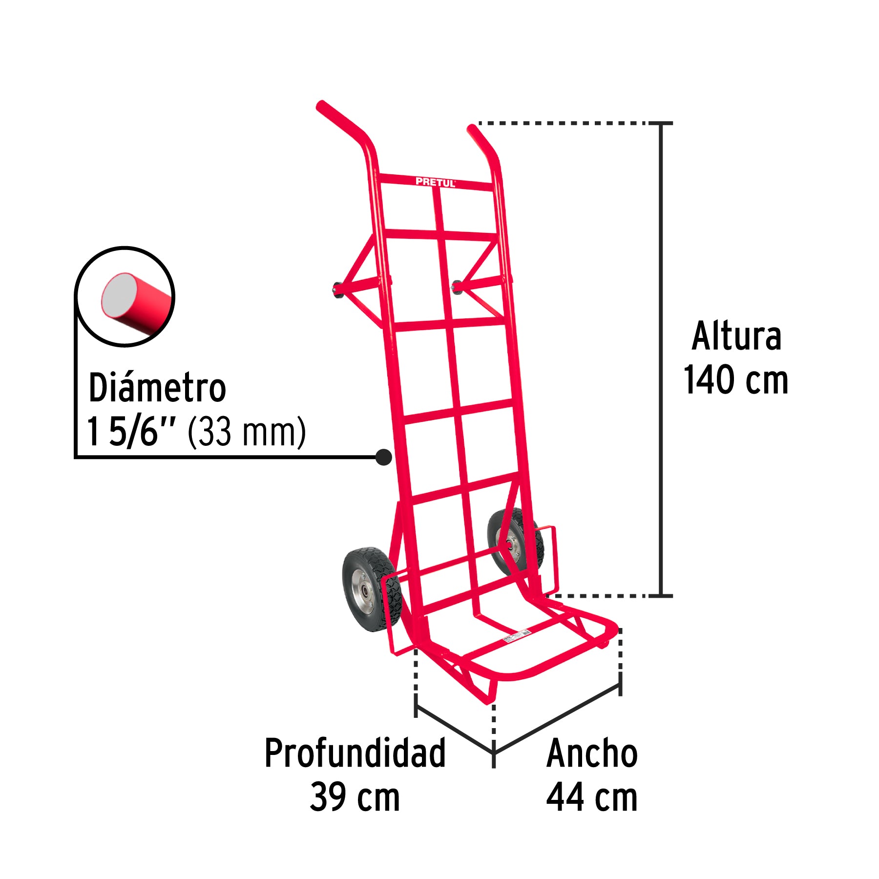 Diablo de carga de 450 kg, ruedas sólidas, doble balero